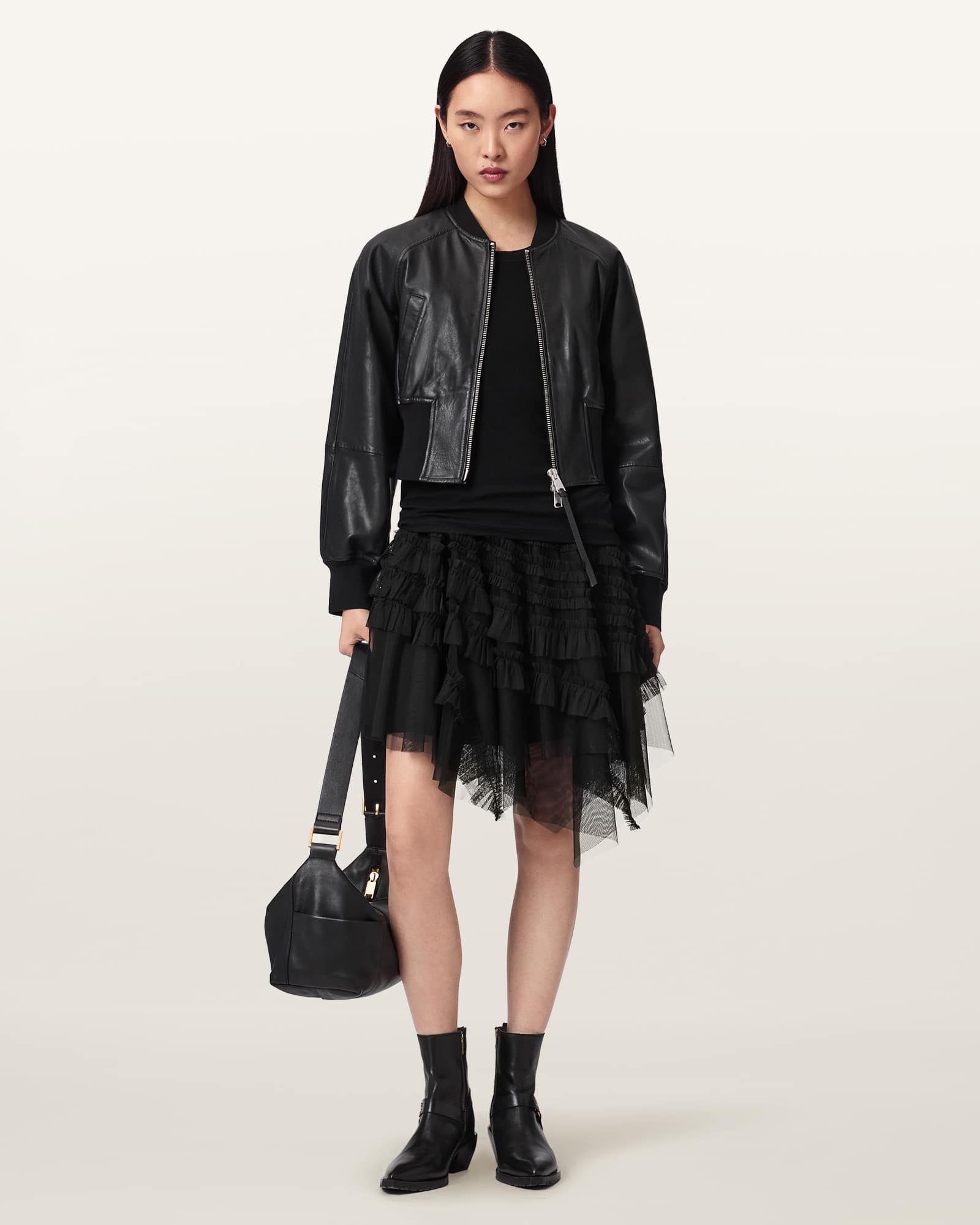 AllSaints Polyester Jayde Ruffled Tulle Mini Skirt, Size: UK 12/US 8