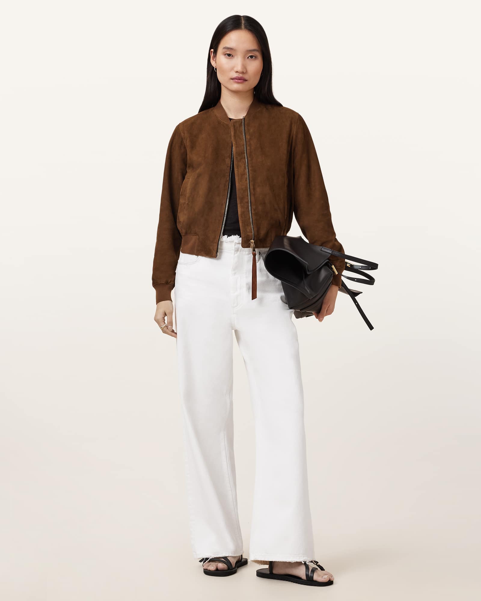AllSaints Goat Suede Orten Suede Bomber Jacket, Size: UK 6/US 2