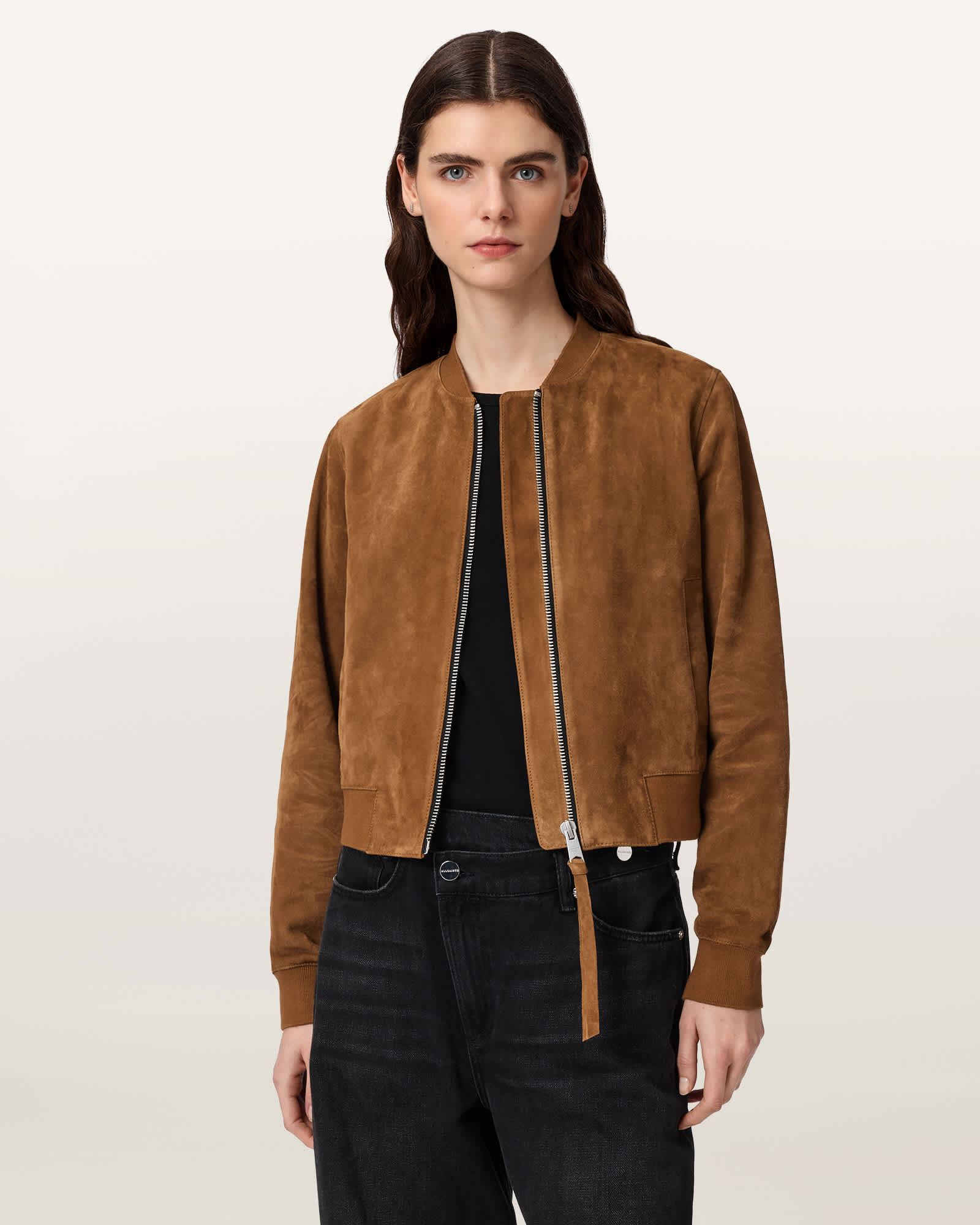 AllSaints Suede Orten Suede Bomber Jacket, Size: UK 14/US 10