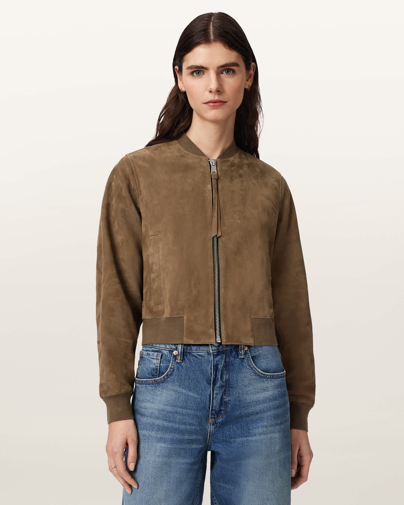 Allsaints Women's Brown Orten Suede Bomber Jacket - Size  16