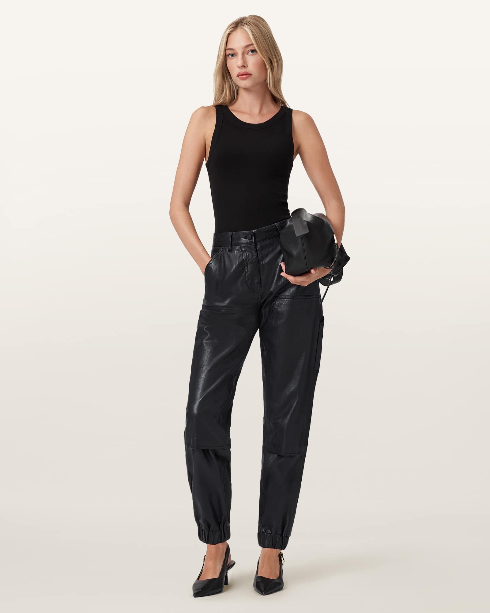 AllSaints Women's El Leather Carpenter Trousers