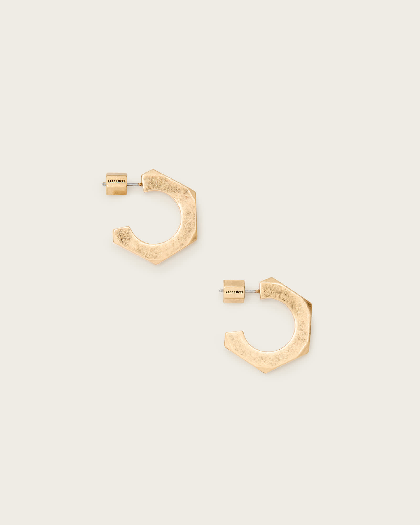 AllSaints Kira Hex Hoop Earrings,, Warm Brass