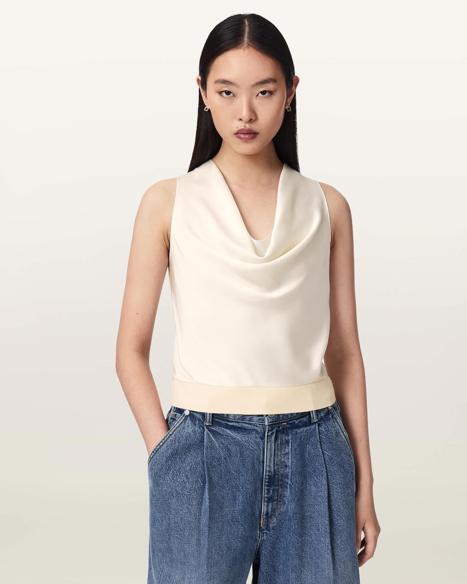 AllSaints Viscose Zoey Sleeveless Cowl Neck Tank Top, Size: M