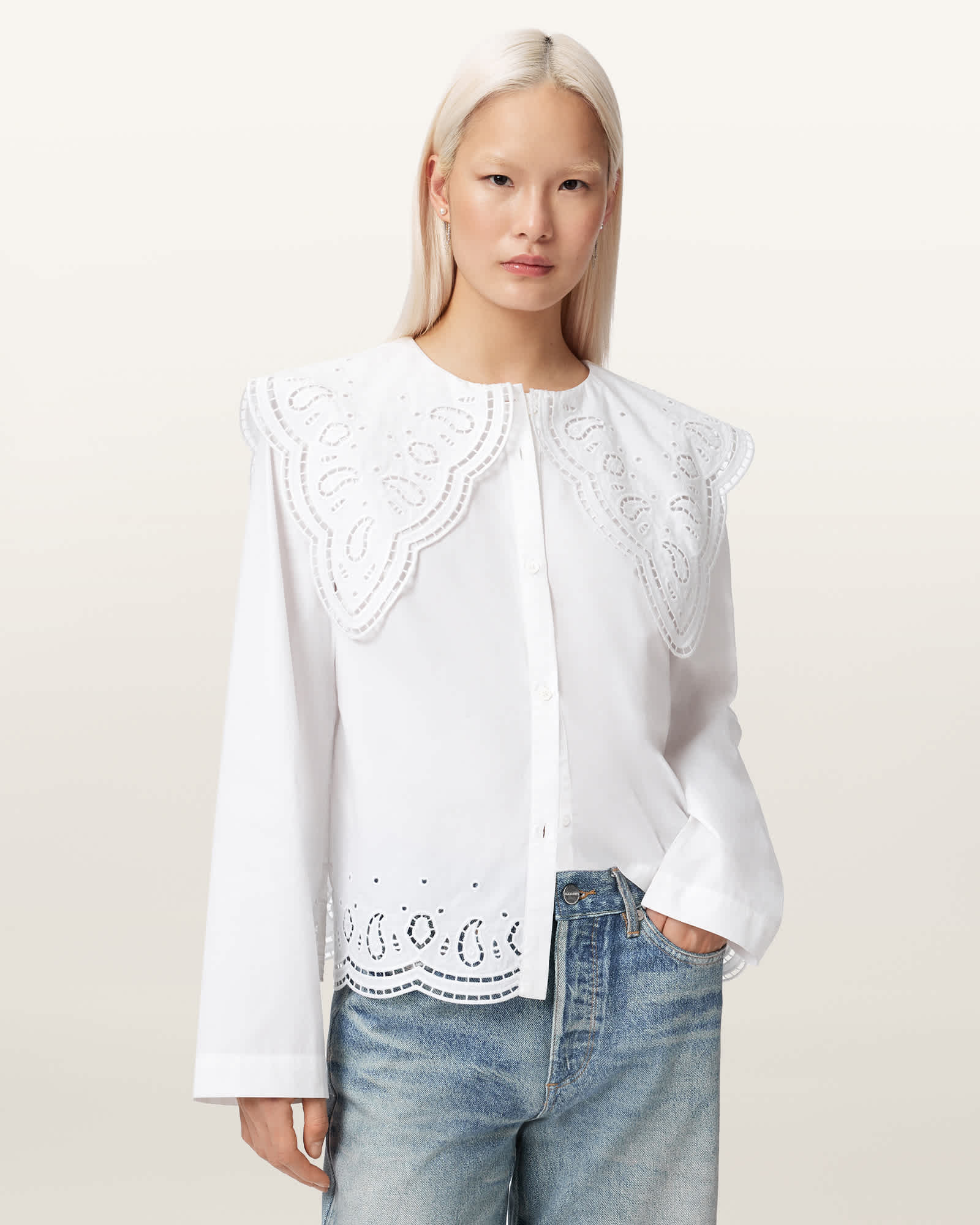 AllSaints Cotton Marie Broiderie Regular Fit Shirt, Size: UK 6/US 2