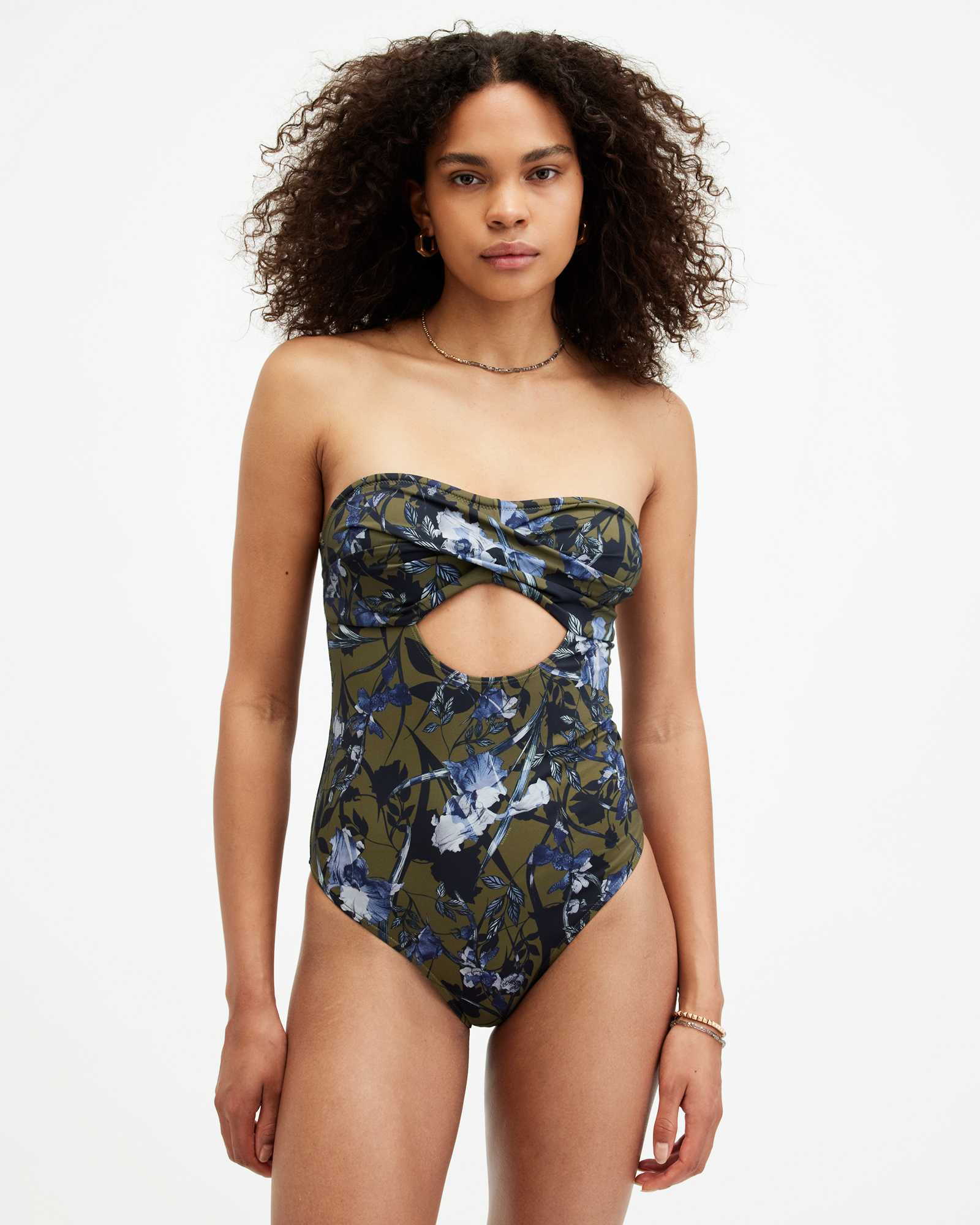 Allsaints Women's Niki Floral Bandeau Cut-Out Swimsuit - Size  Xs