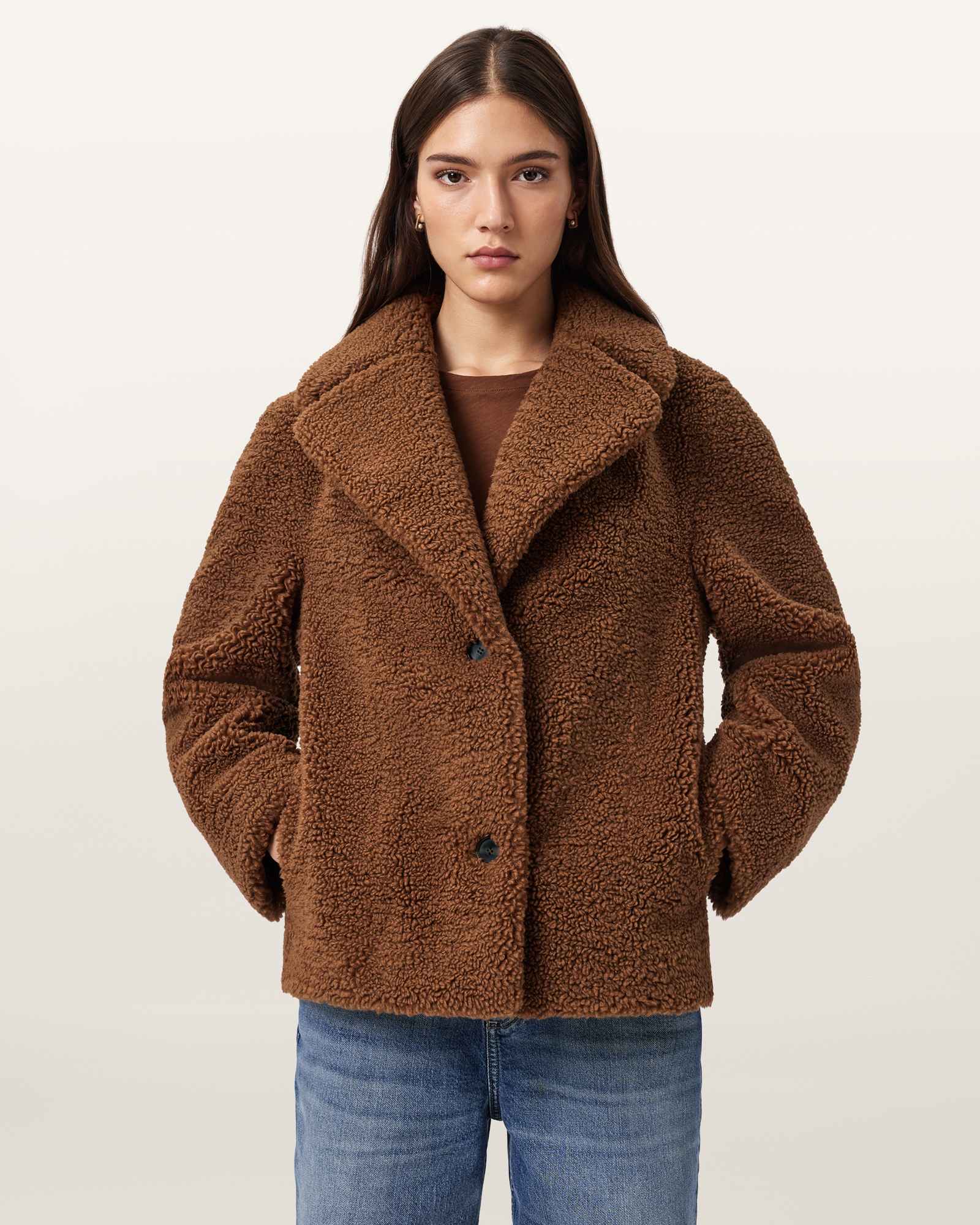 AllSaints Eddie Faux Teddy Jacket,, Brown