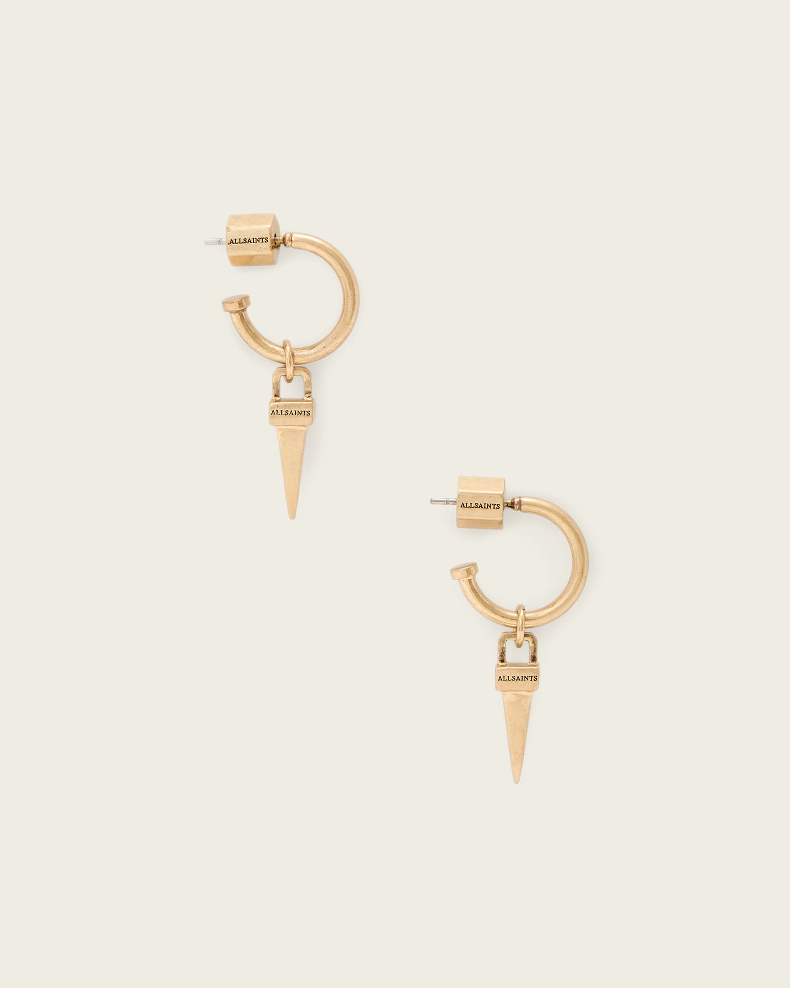 AllSaints Laio Spike Metal Earrings,, Warm Brass
