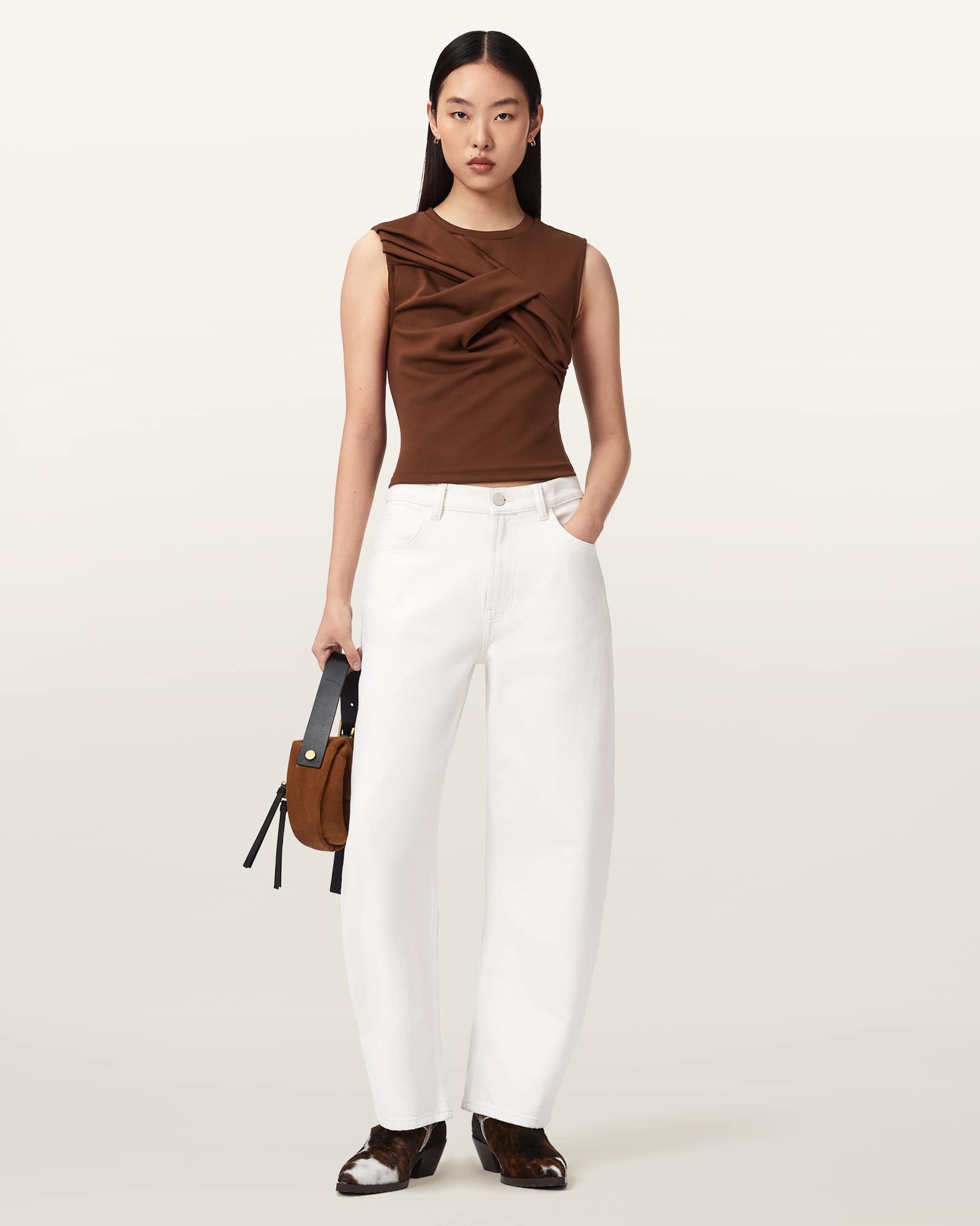 AllSaints Viscose/Polyester Nella Slim Fit Sleeveless Tank Top, Size: L