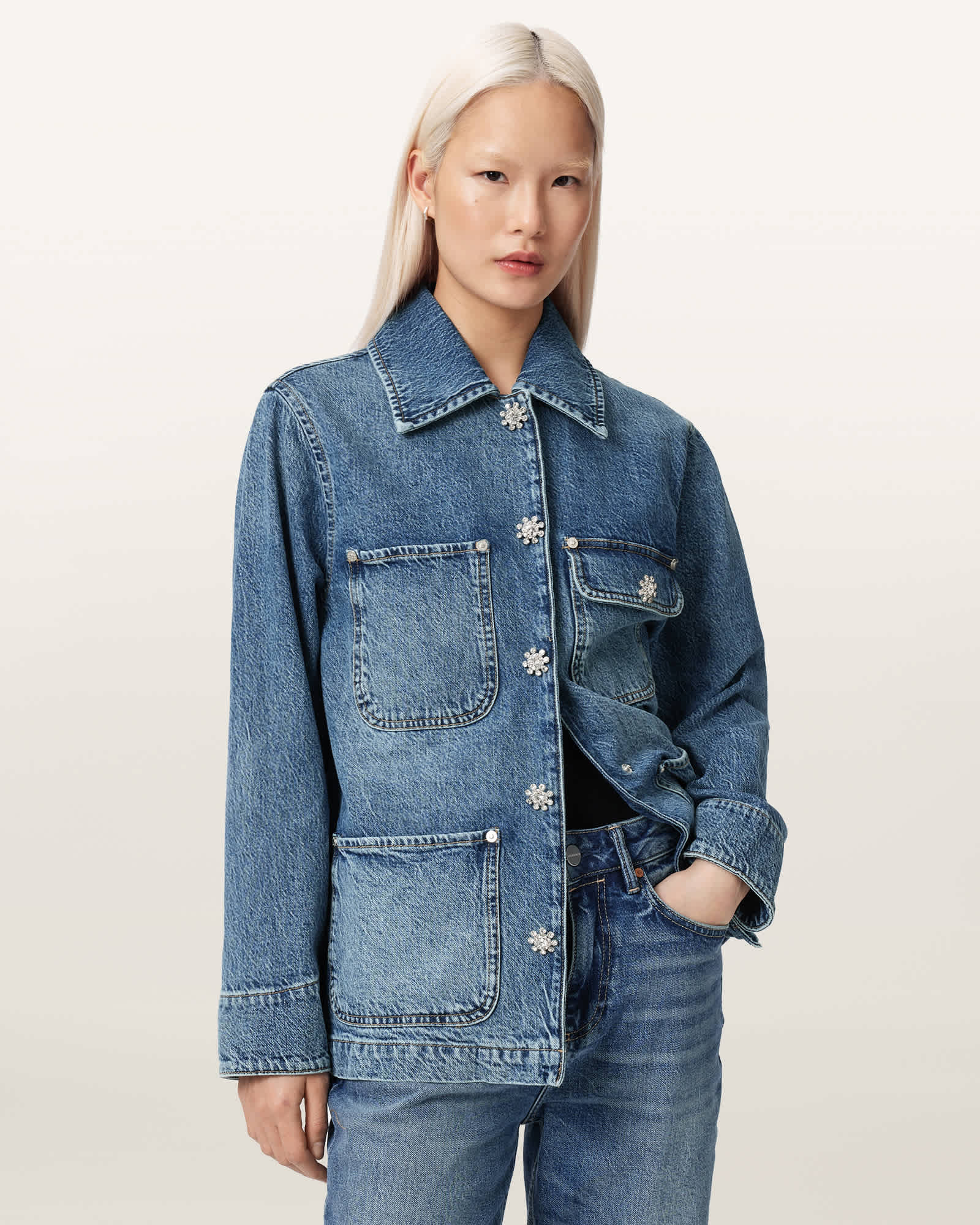 AllSaints Cotton Bex Oversized Denim Jacket, Size: XS