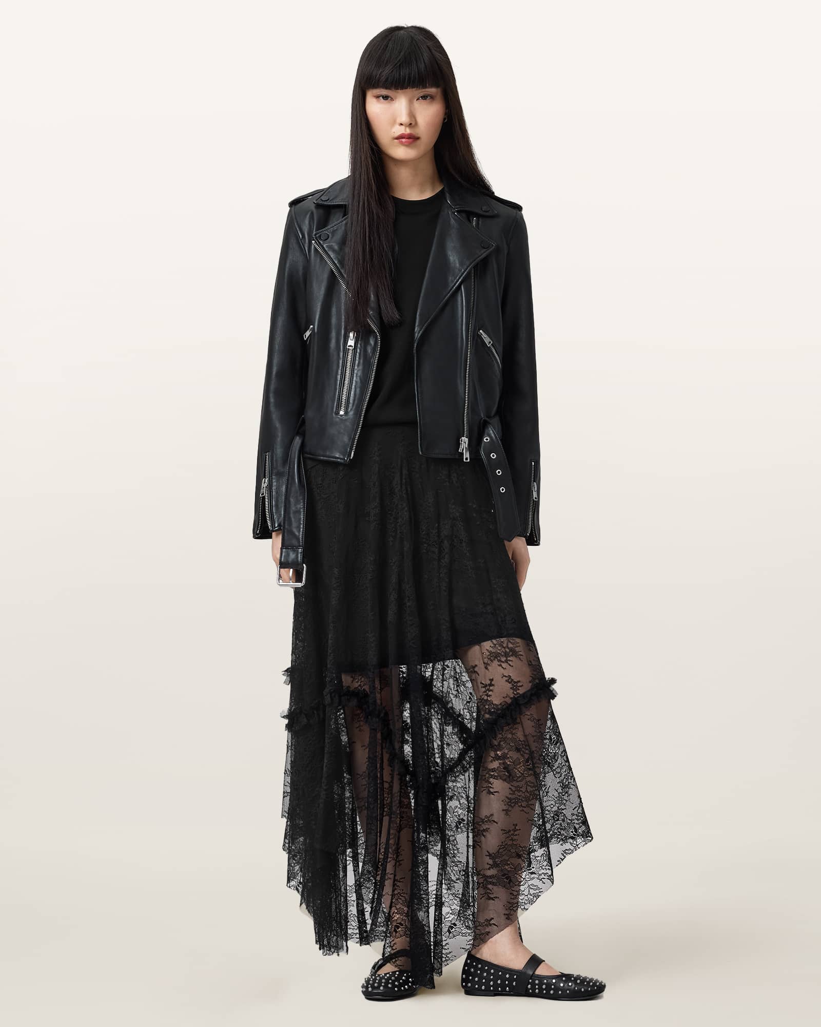 Allsaints Women's Josie Tiered Lace Midi Skirt - Size  10