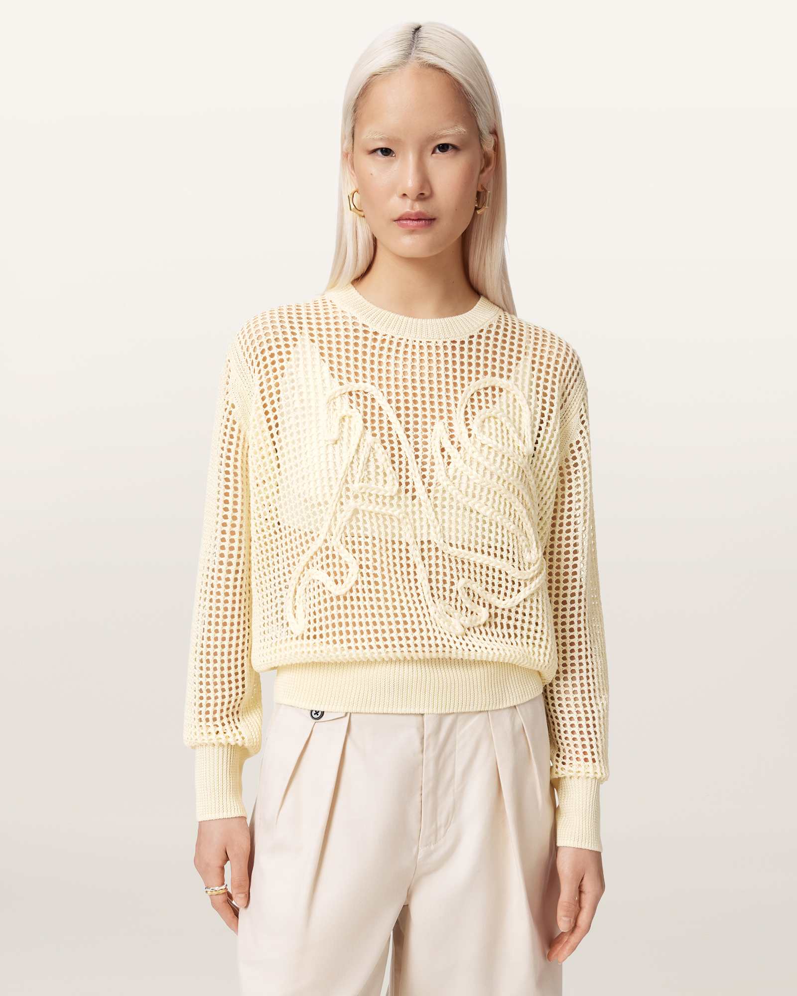 AllSaints Viscose Raelyn Relaxed Fit Open Stitch Jumper, Size: S