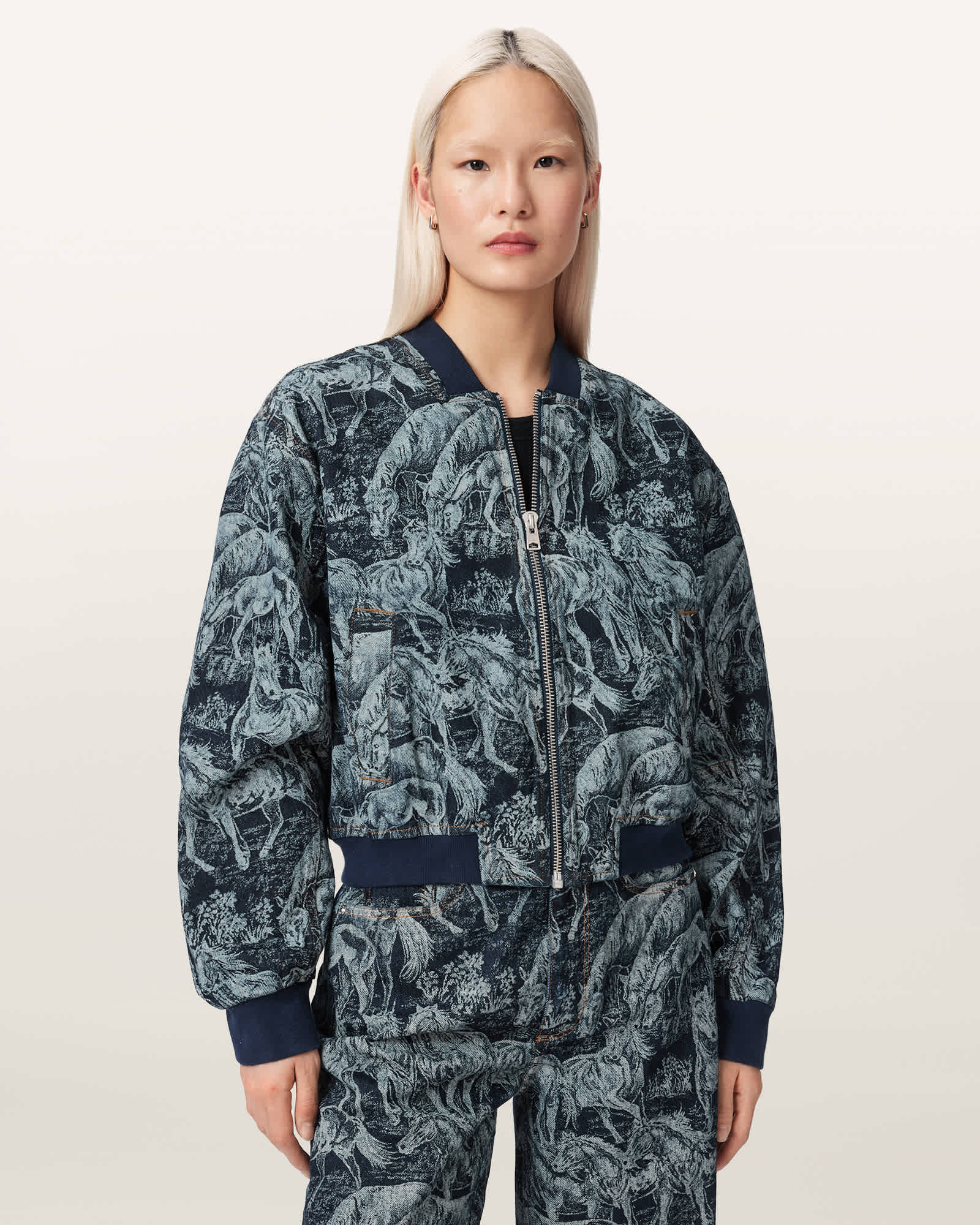 Allsaints Women's Indigo Kaytra Printed Denim Bomber - Size  14