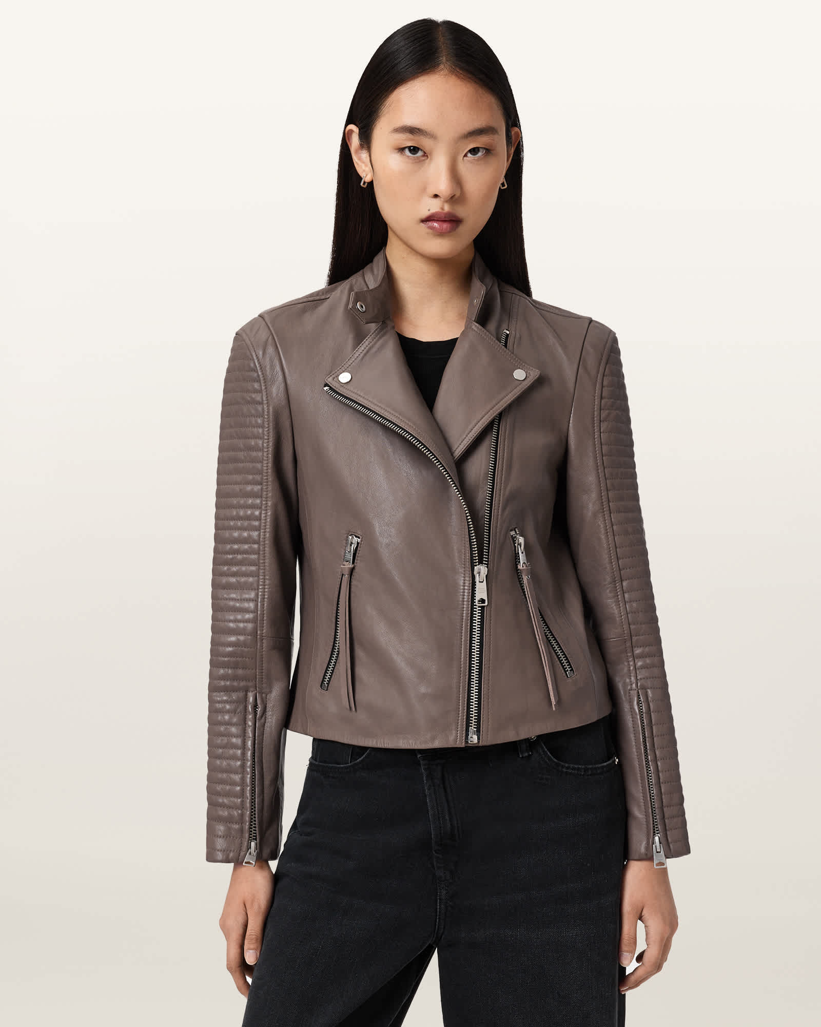 Allsaints Raul Leather Biker Jacket In Brown