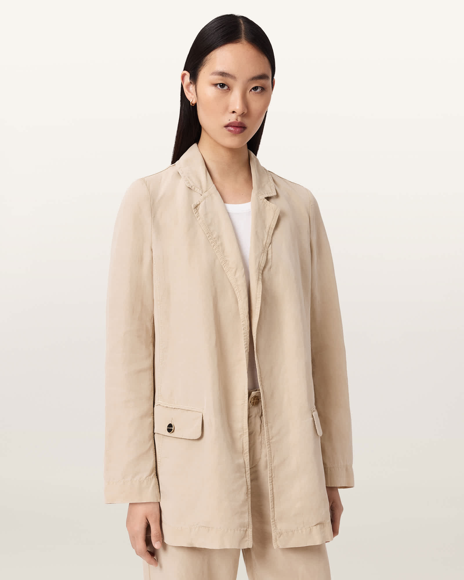 Allsaints Aleida Tencel Blazer In Brown