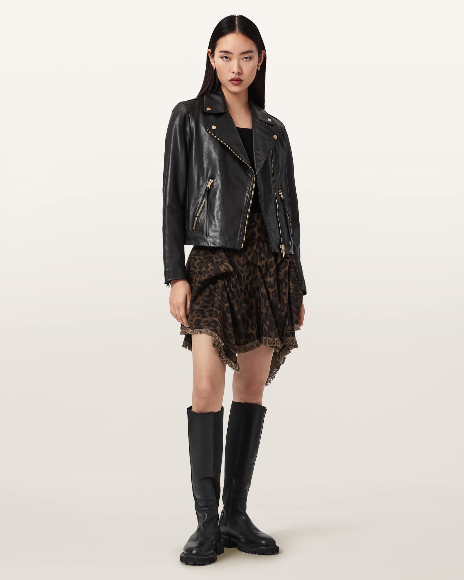 Allsaints Women's Crissy Leopard Print Denim Mini Skirt - Size  16