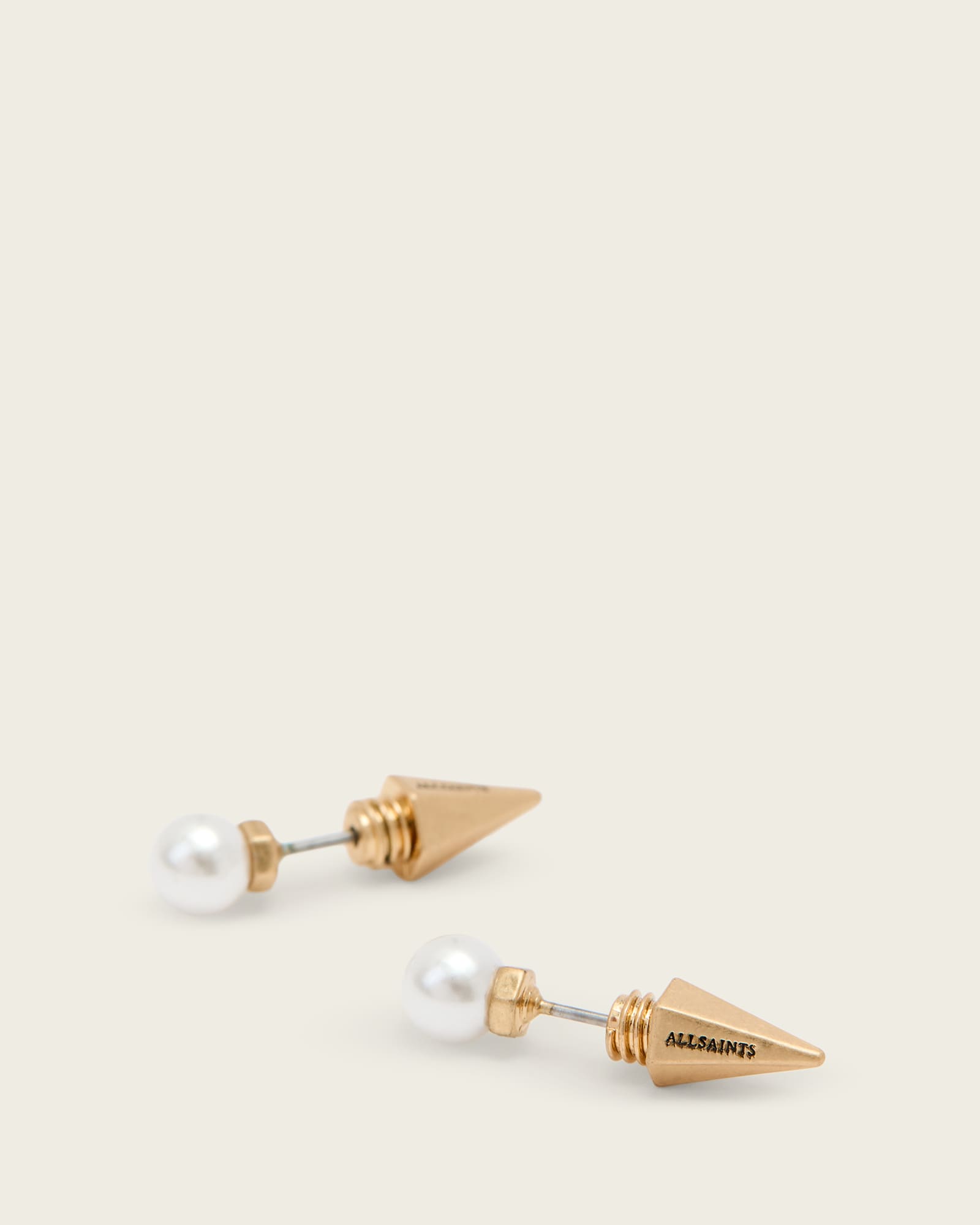 AllSaints Hazel Small Pearl Stud Earrings,, Warm Brass