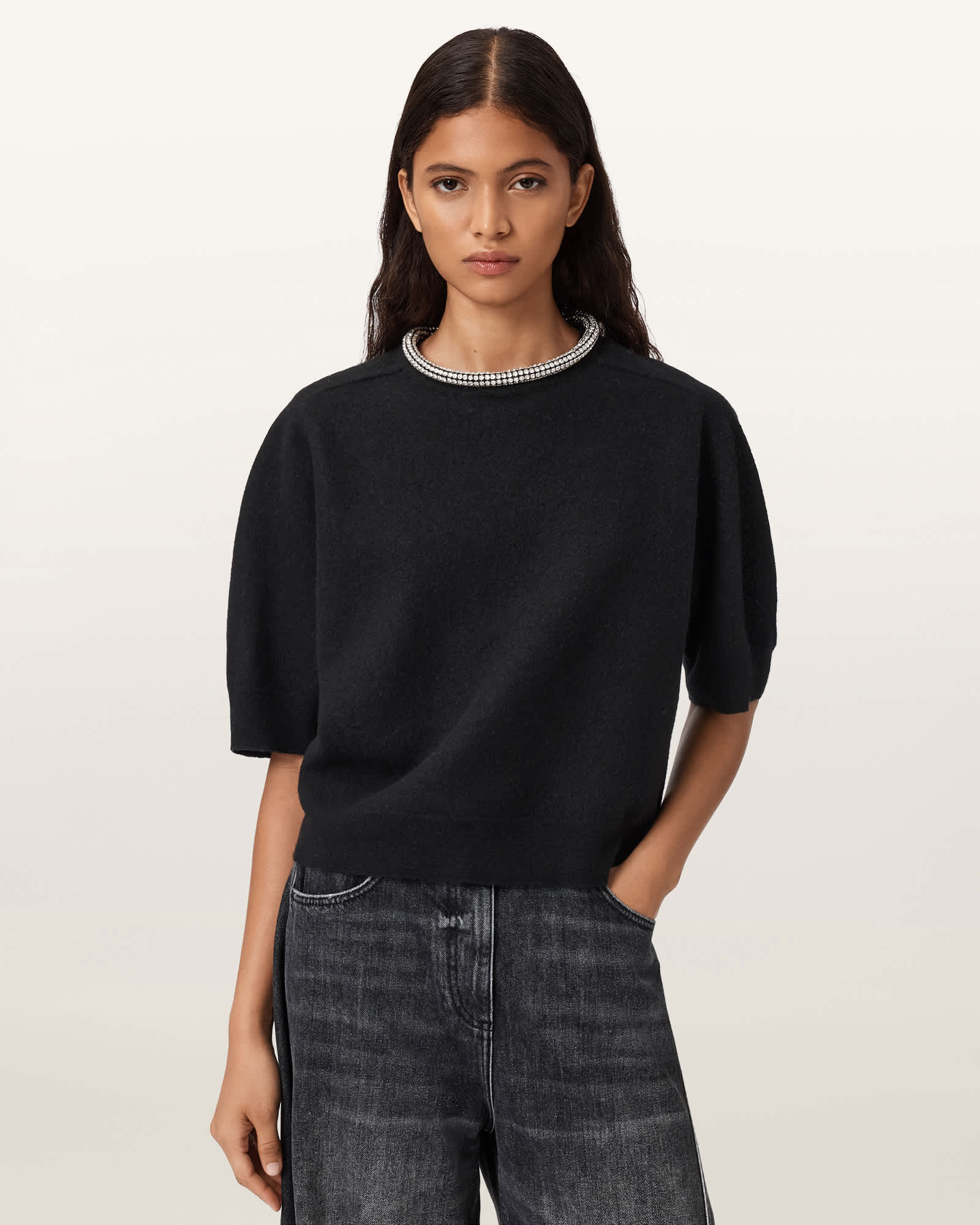 Allsaints Women's Odell Embellished Wool T-Shirt - Size  L