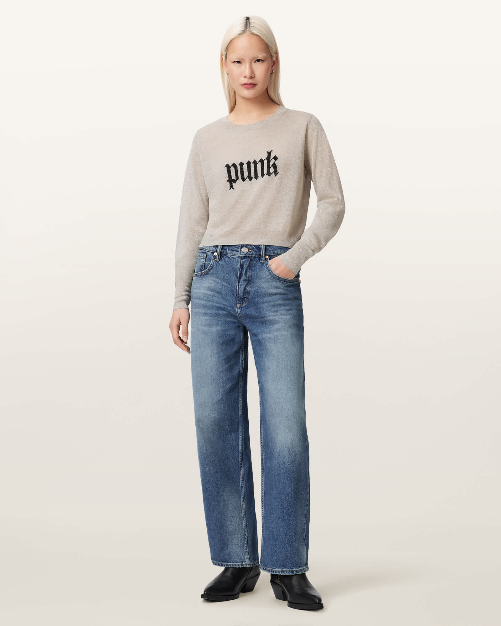 Allsaints Women's White Deetz Knitted Motif Jumper - Size  L
