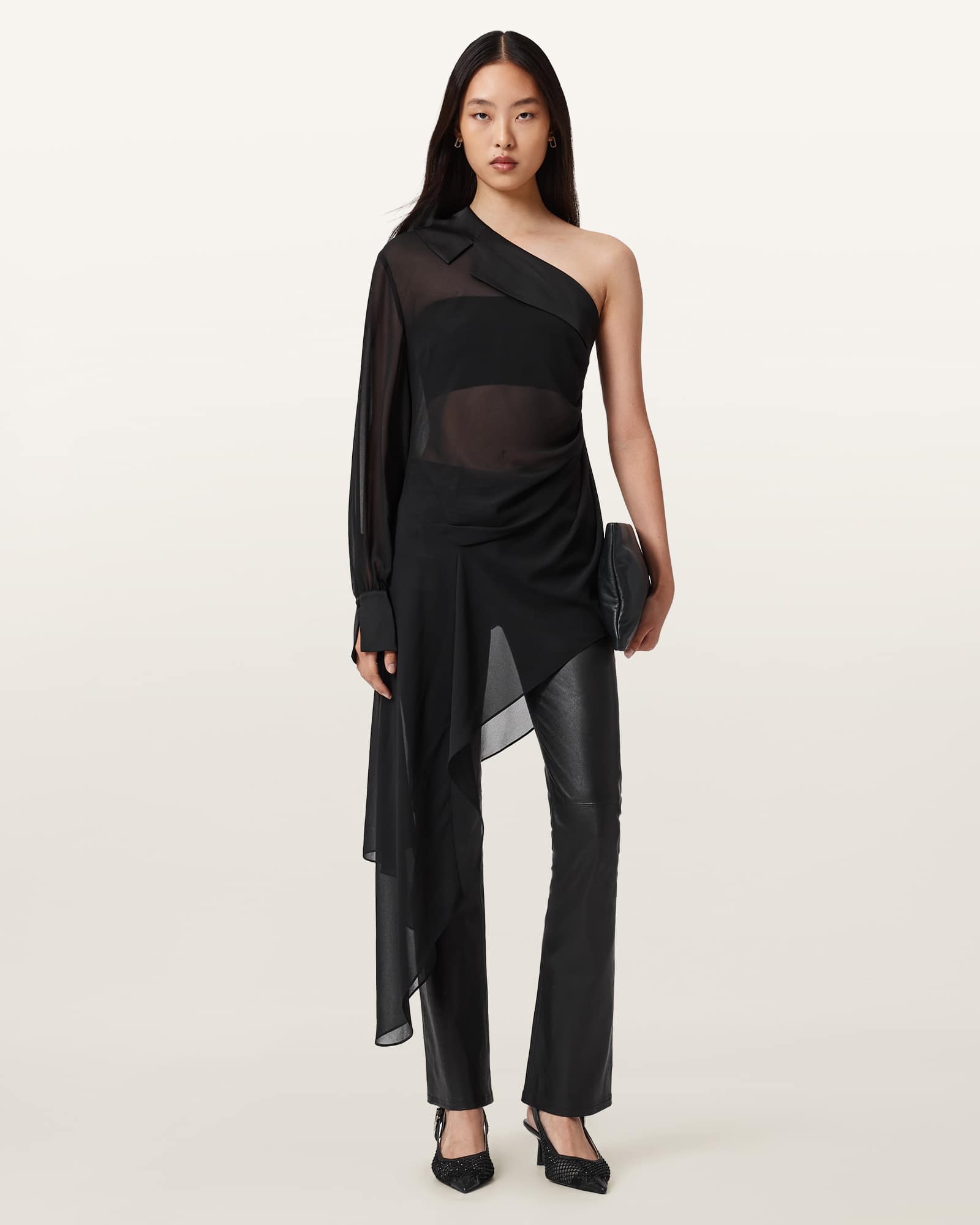 Allsaints Anaya Asymmetric Sheer Top In Black