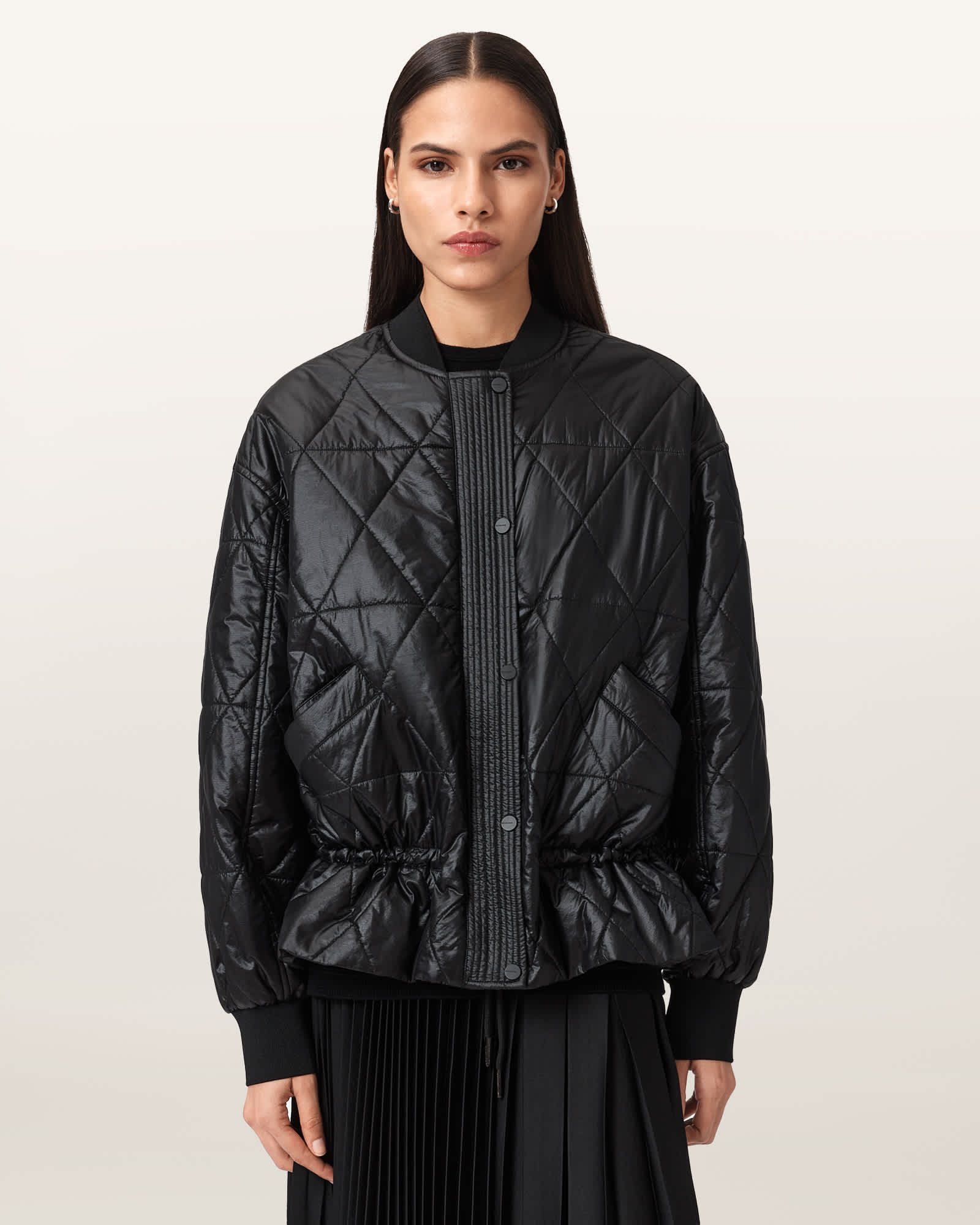 Allsaints Alii Quilted Bomber Jacket In Black