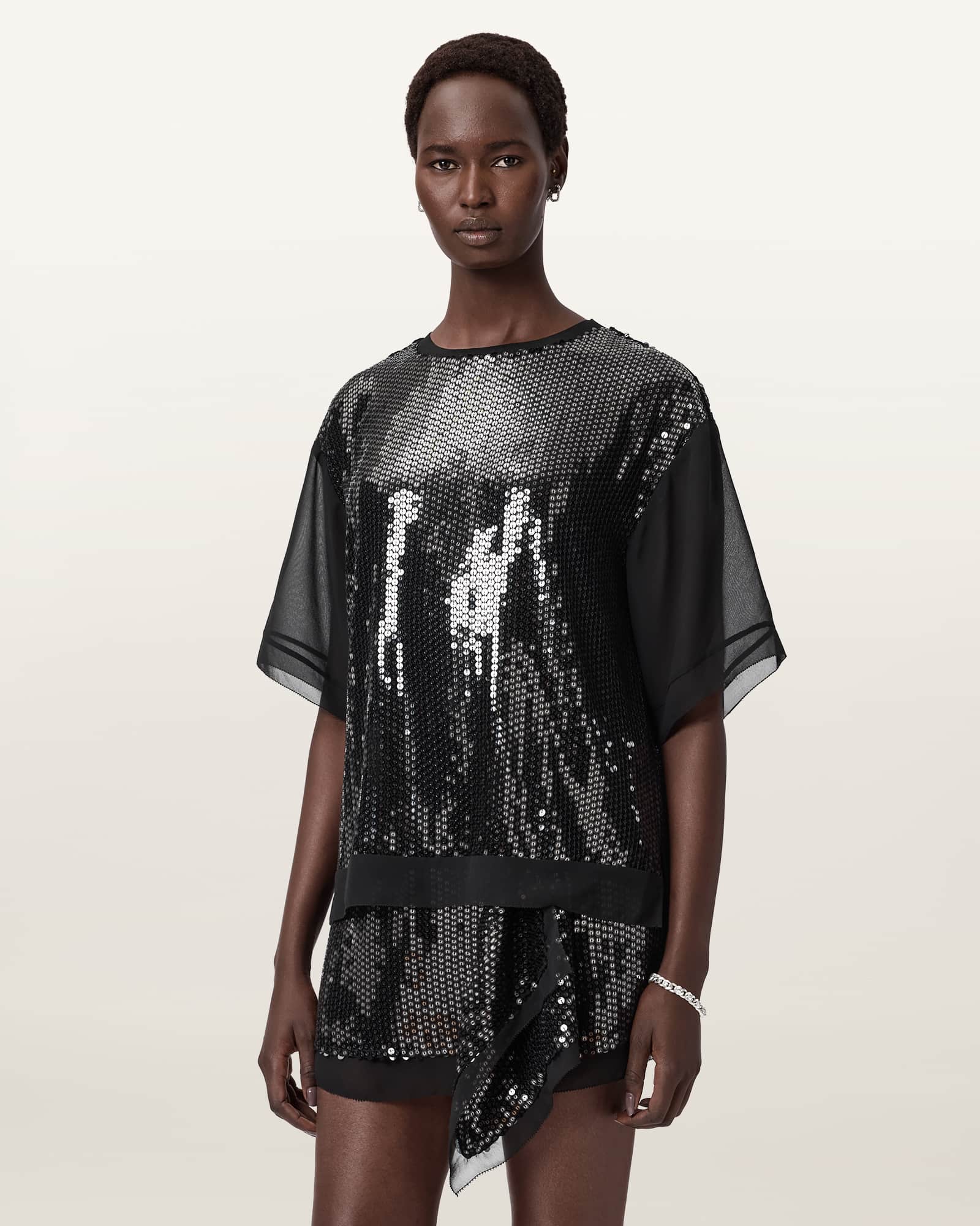 AllSaints Polyester Fonsie Embellished T-Shirt, Size: UK 6/US 2