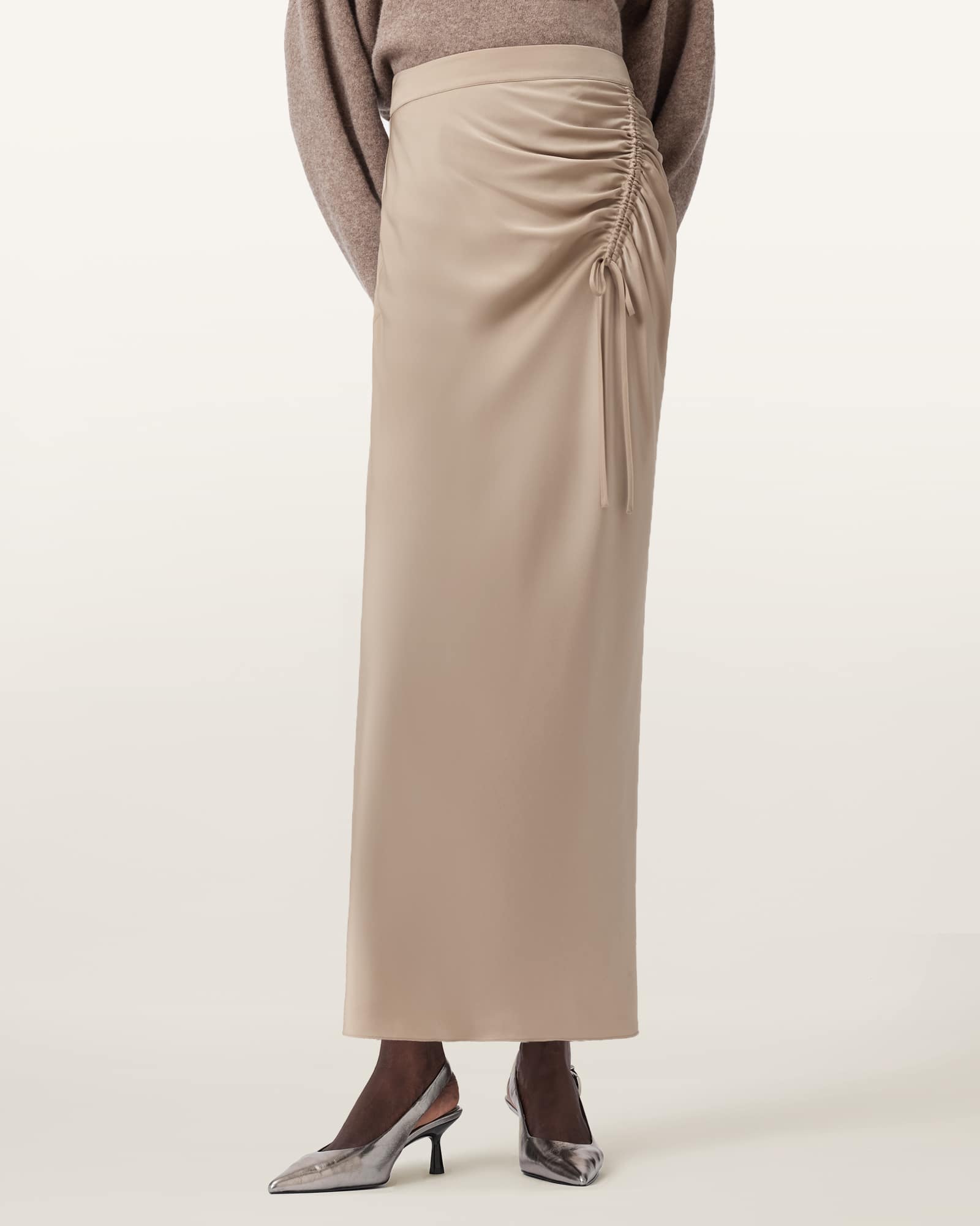 Allsaints Main: 100% Polyester; Lining: 100% Polyester Alexia Gathered Maxi Skirt In Neutral