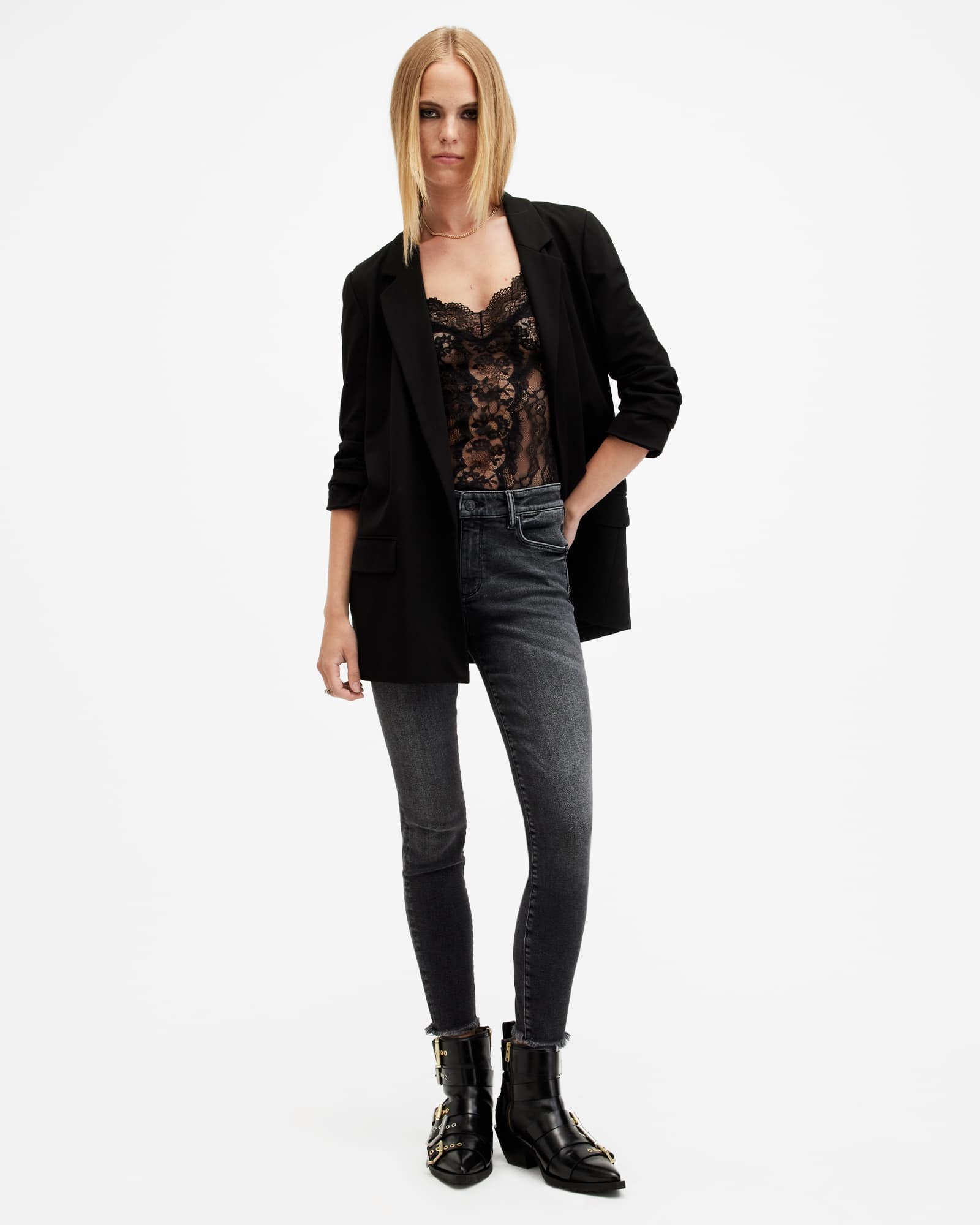 AllSaints Women's Cotton Miller Push Up Skinny Fit Denim Jeans, Size: 27