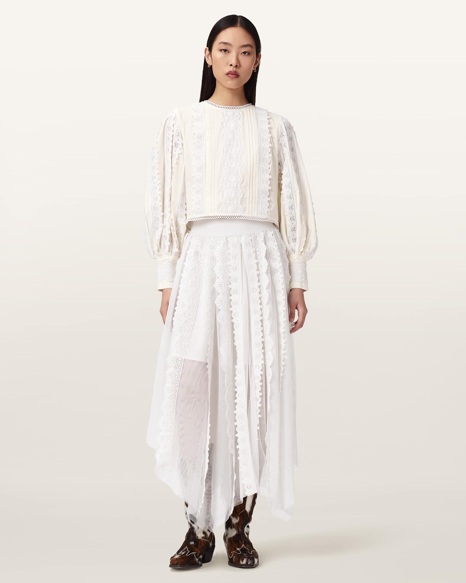 Allsaints Women's White Hart Lace Embroidered Top - Size  12