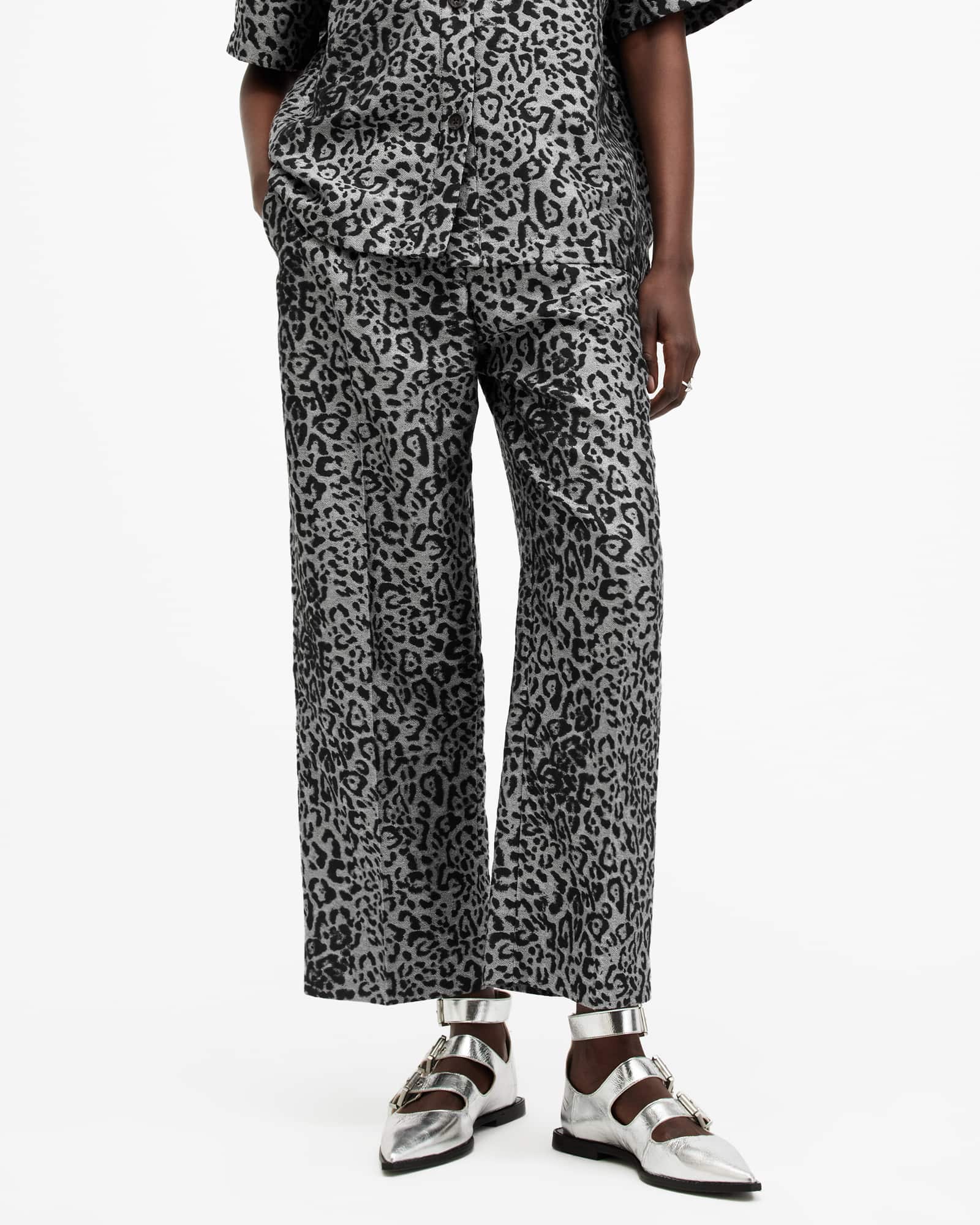 Allsaints Women's Jemi Leopard Print Metallic Trousers - Size  6