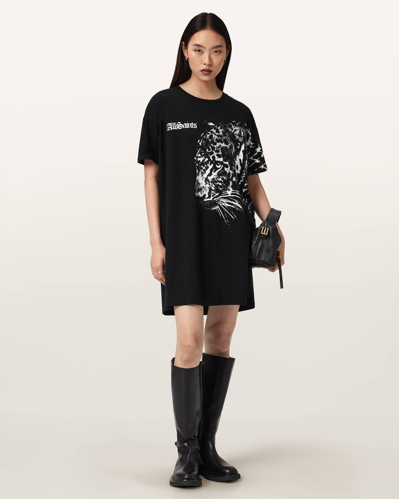 AllSaints Zaya Mini T-Shirt Dress,, Black