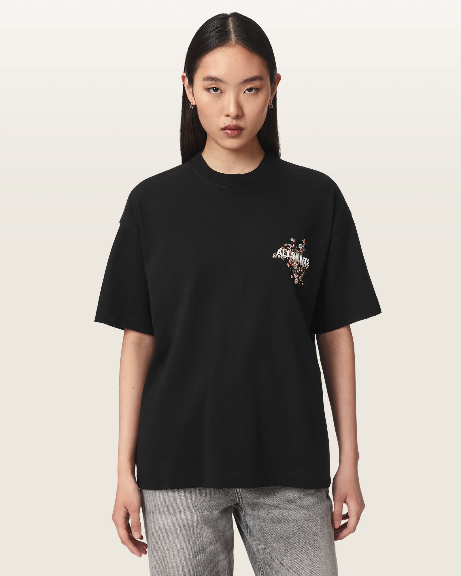 Allsaints Women's Black Valen Oversized Etta Cotton T-Shirt - Size  L