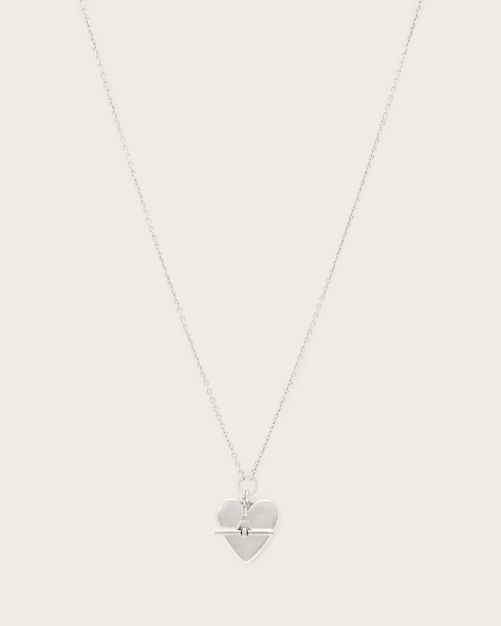 AllSaints Lia Heart Necklace,, Warm Silver