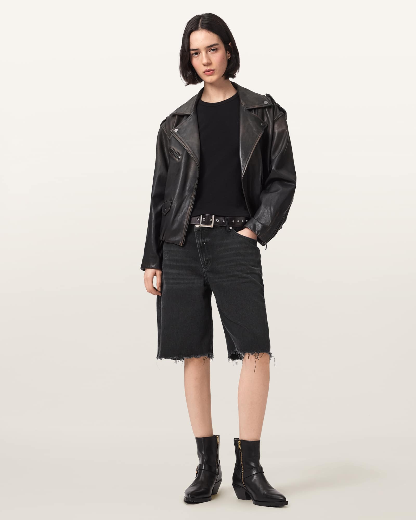 AllSaints Cotton Aki Crossover Wide Leg Shorts, Size: 29