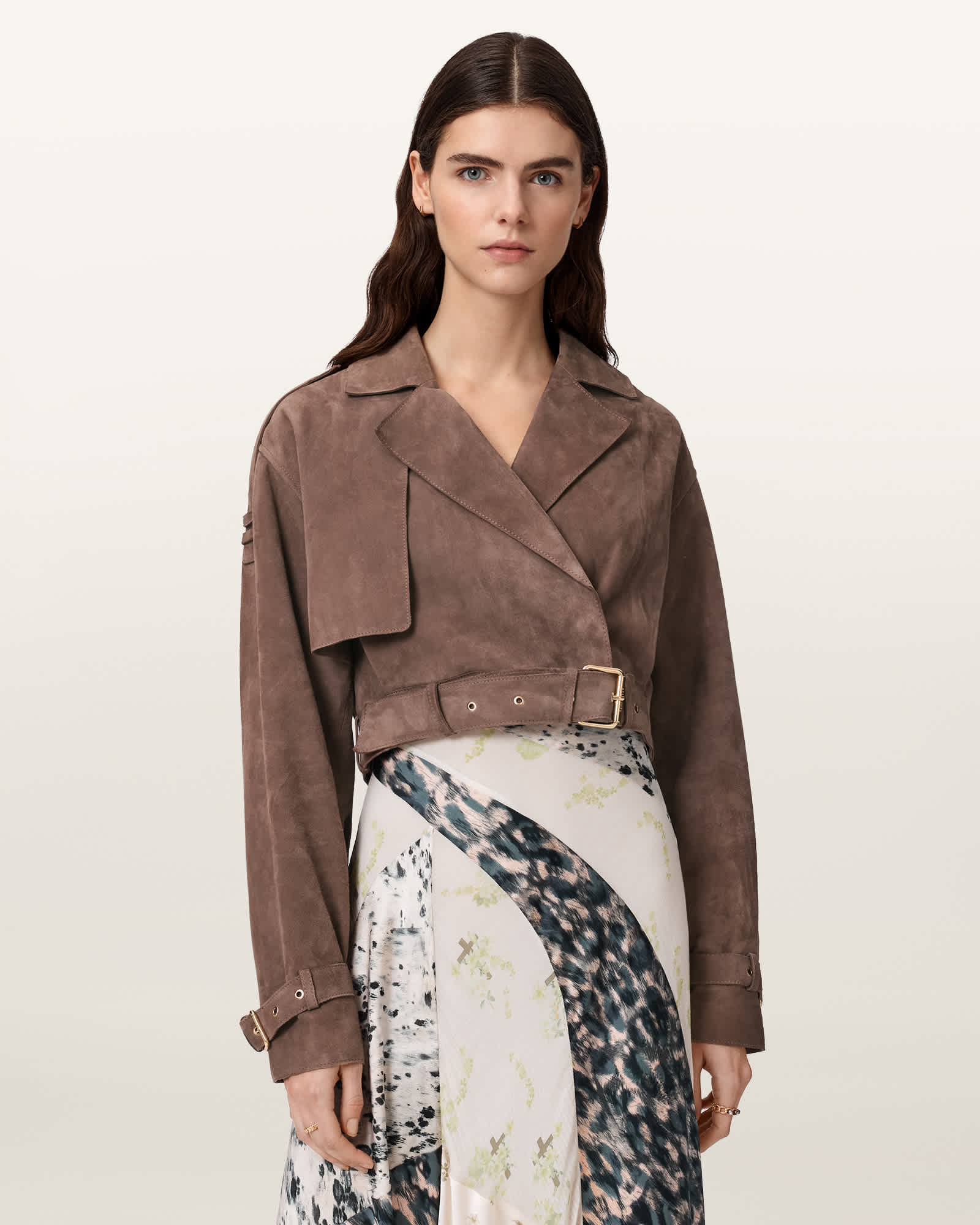 AllSaints Suede Ophelia Cropped Suede Jacket, Size: XS
