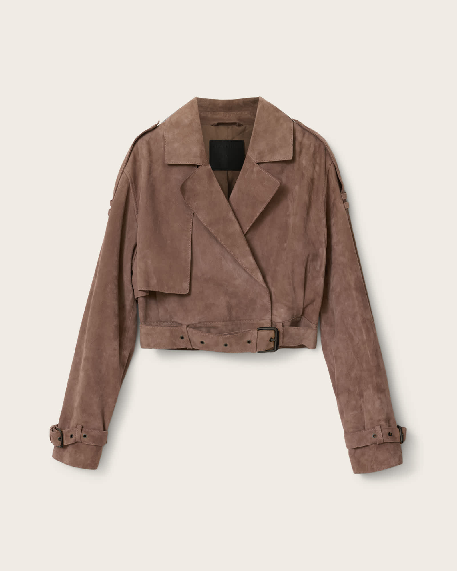 Allsaints Damen Braun Women's Ophelia Cropped Suede Jacket Size L