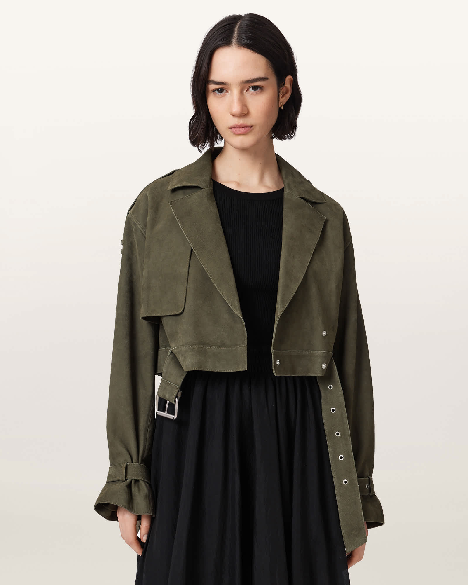 AllSaints Suede Ophelia Cropped Suede Jacket, Size: M