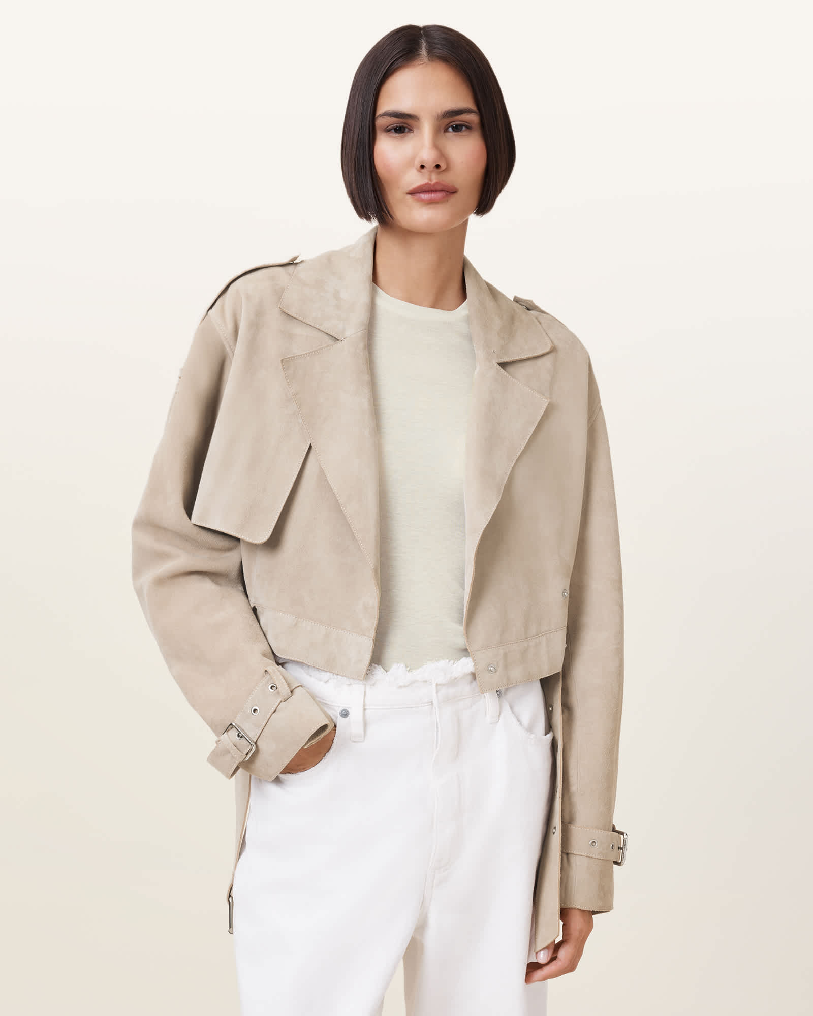 AllSaints Goat Suede Ophelia Cropped Suede Jacket