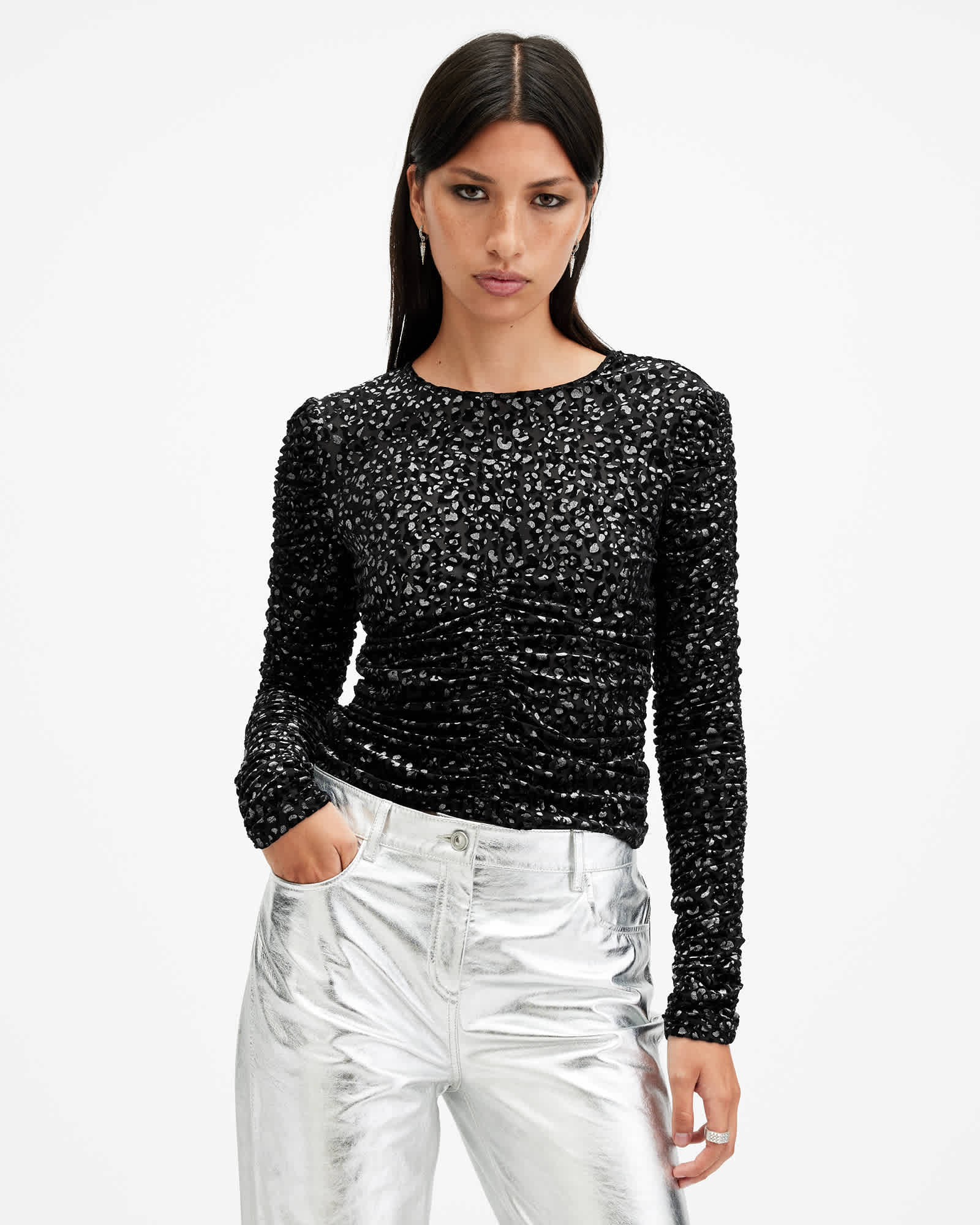 AllSaints Women's Eris Metallic Leopard Print Top