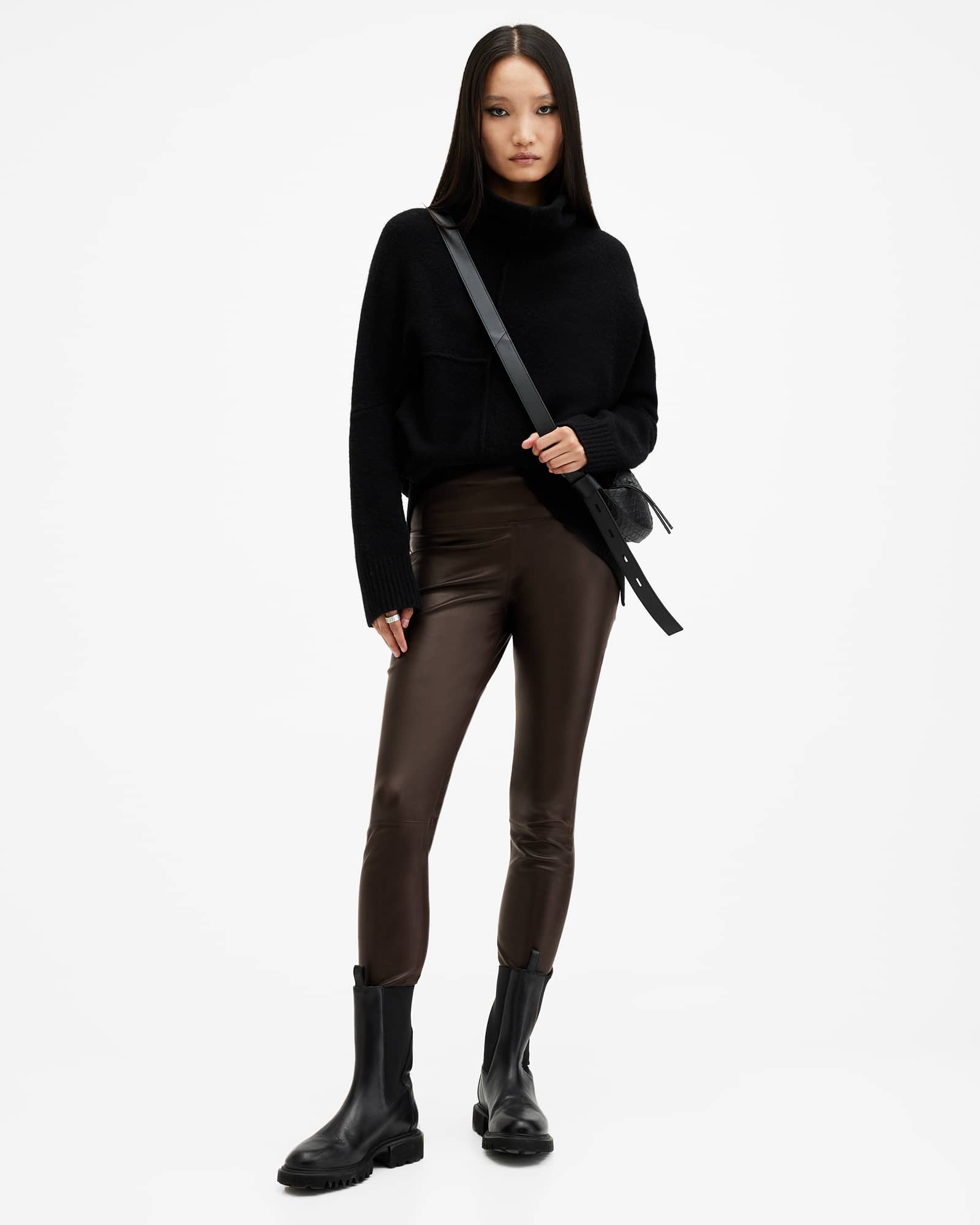 Allsaints Women's Cora High-Rise Leather Leggings - Size  6