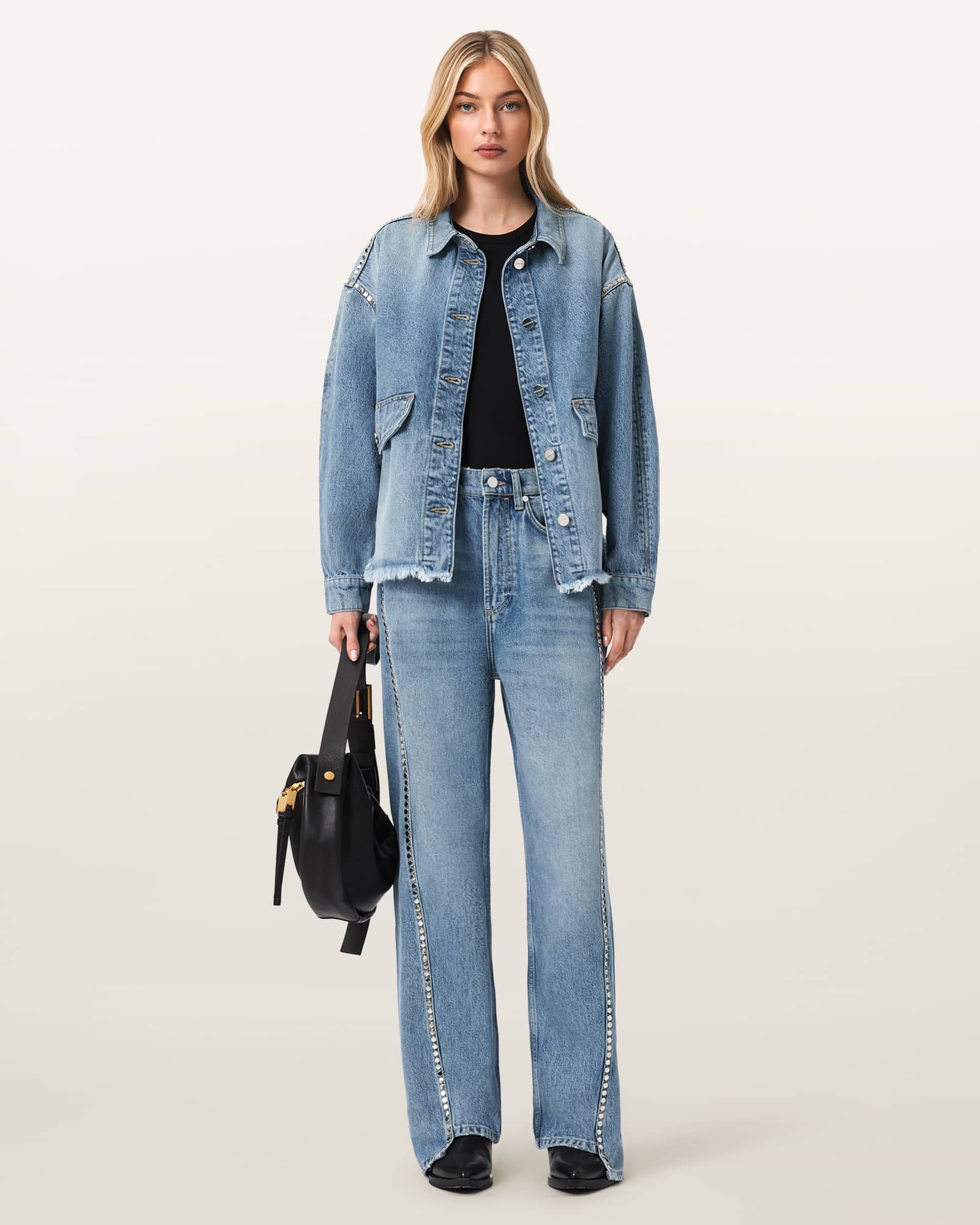 AllSaints Cotton/Lyocell Frankie Loose Fit Stud Denim Jeans, Size: 31