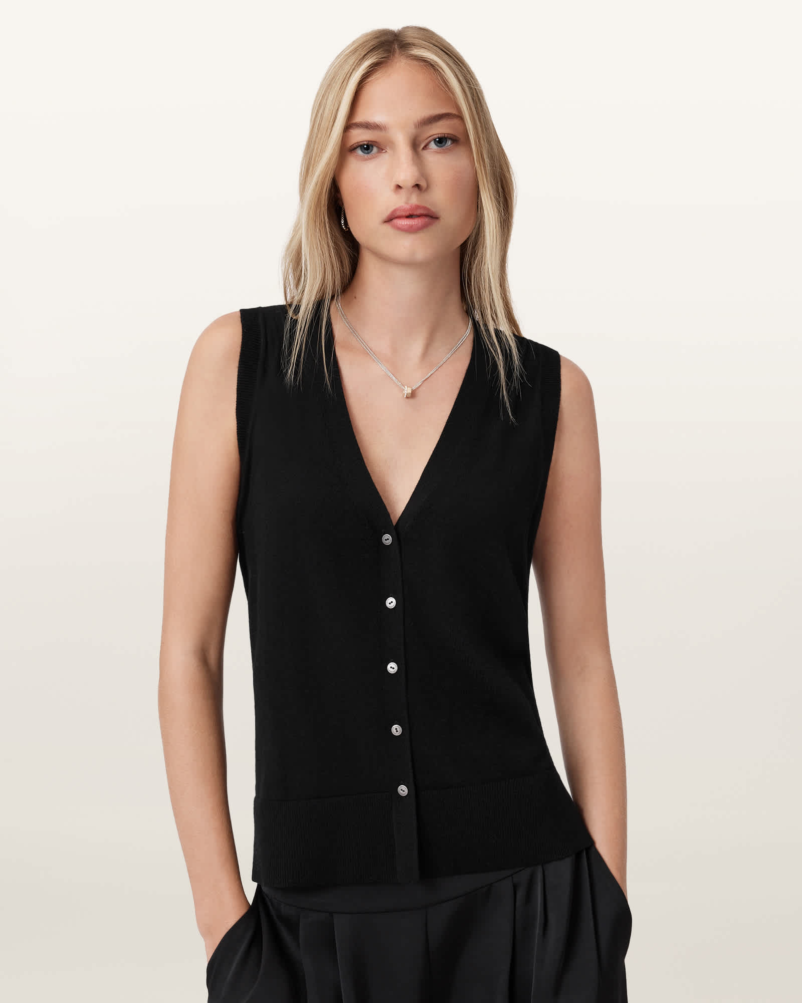 Allsaints Jean Wool Vest In Black