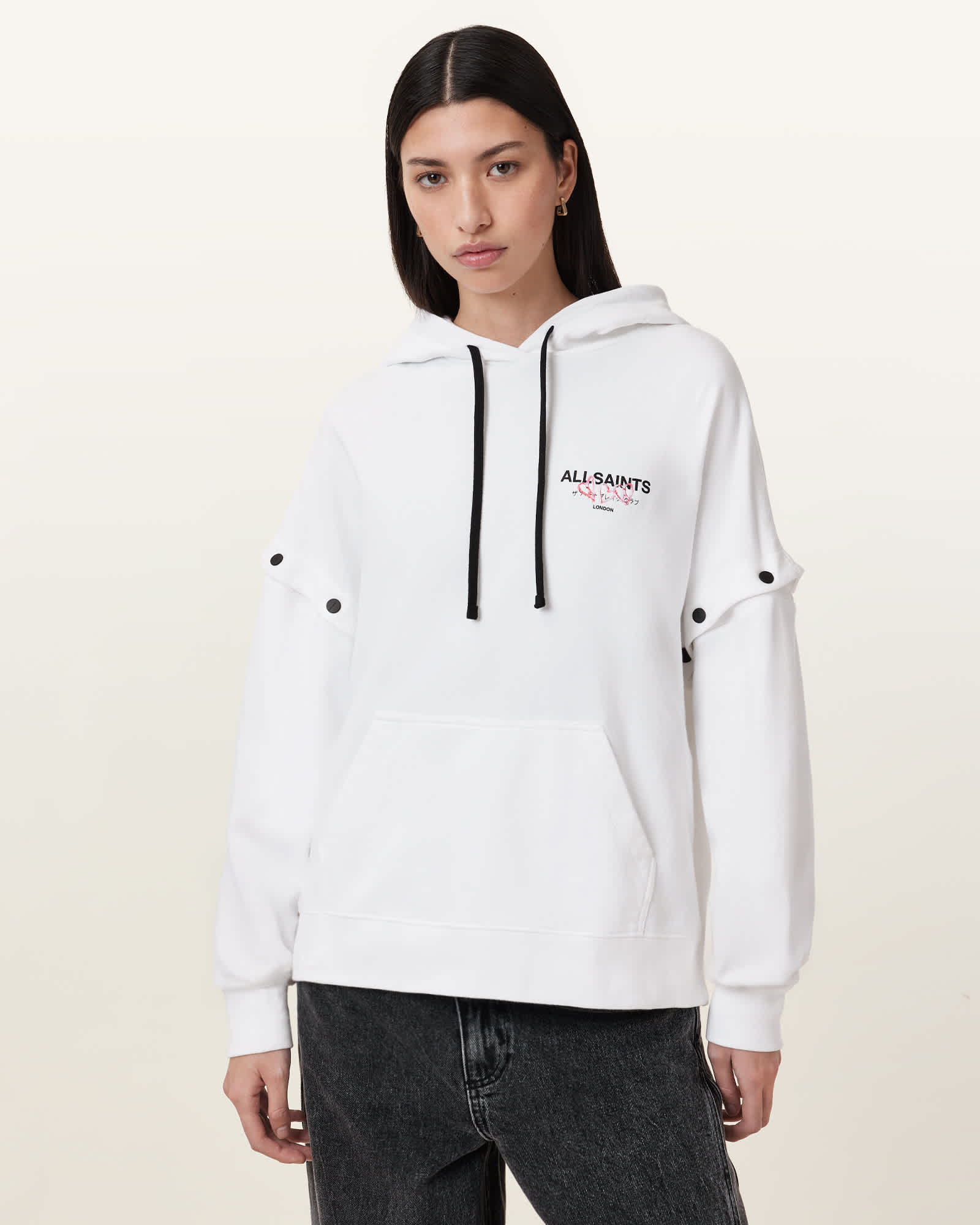 AllSaints Amore Amphie Embroidered Hoodie,, White