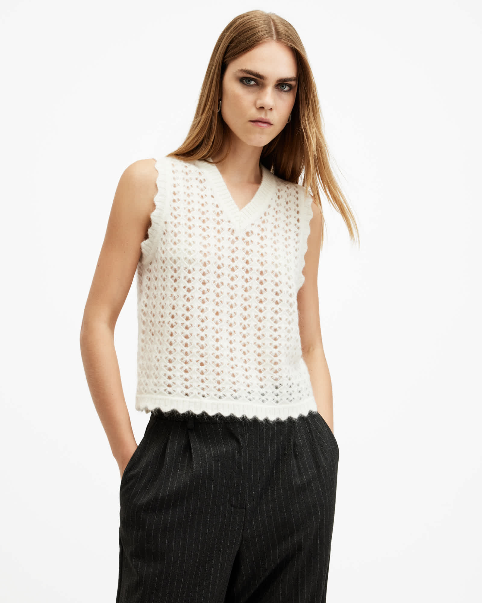 Allsaints Women's Vivian Open Stitch V-Neck Tank Top - Size  M