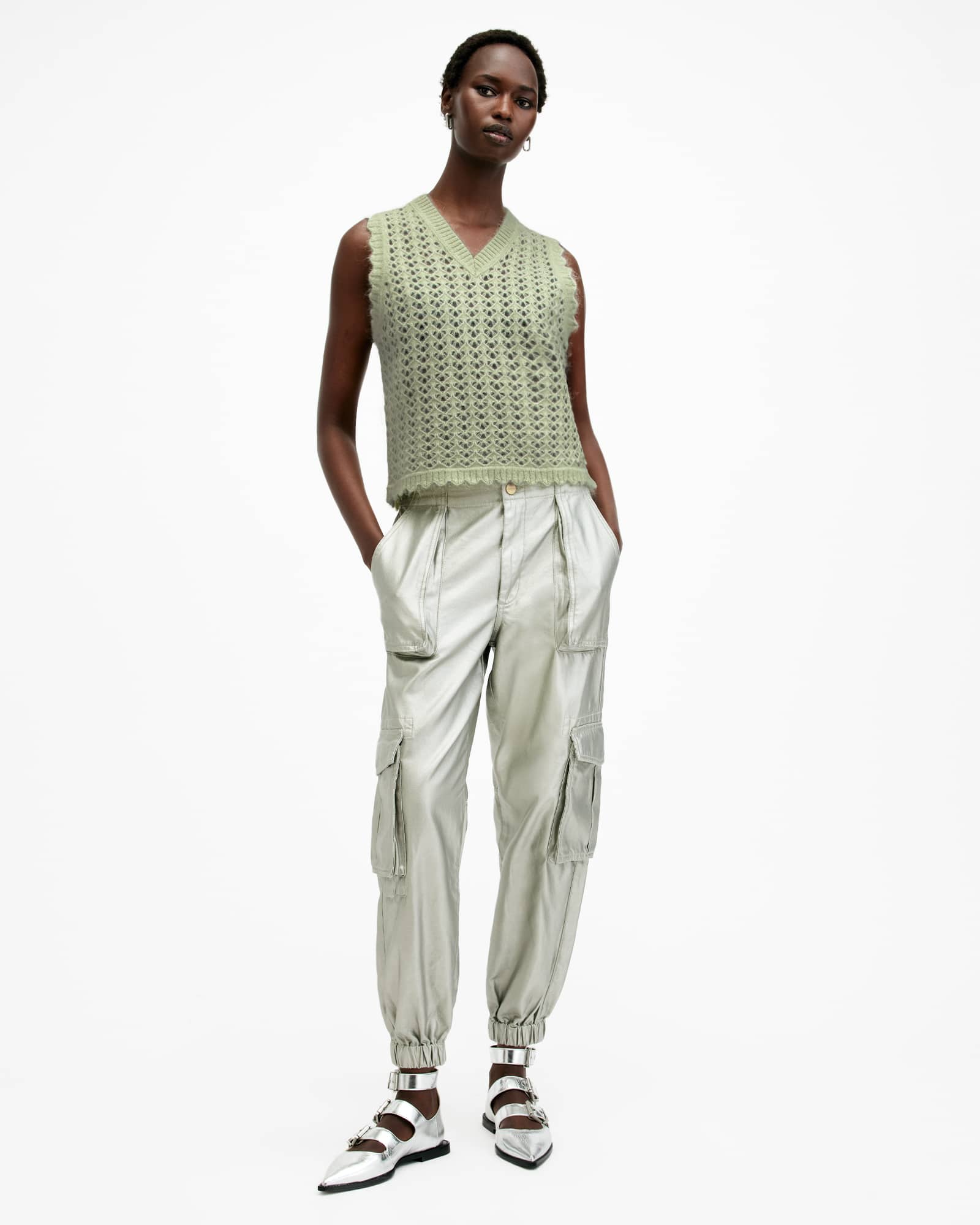 AllSaints Vivian Open Stitch V-Neck Tank Top