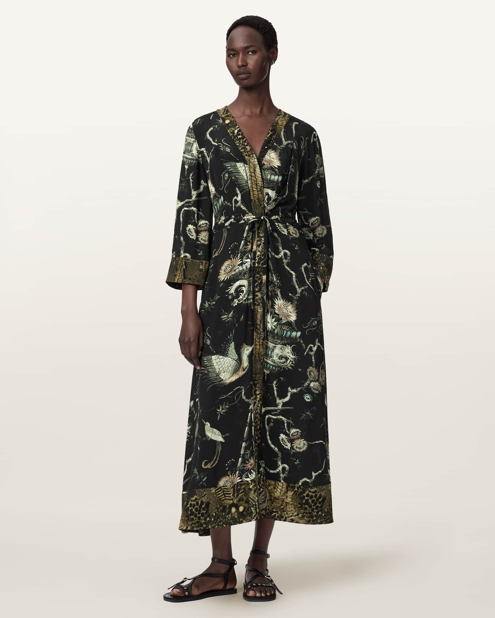 Allsaints - Diana Contrast Print Midi Dress - Dresses - Damen - Schwarzk - S - Bild 4