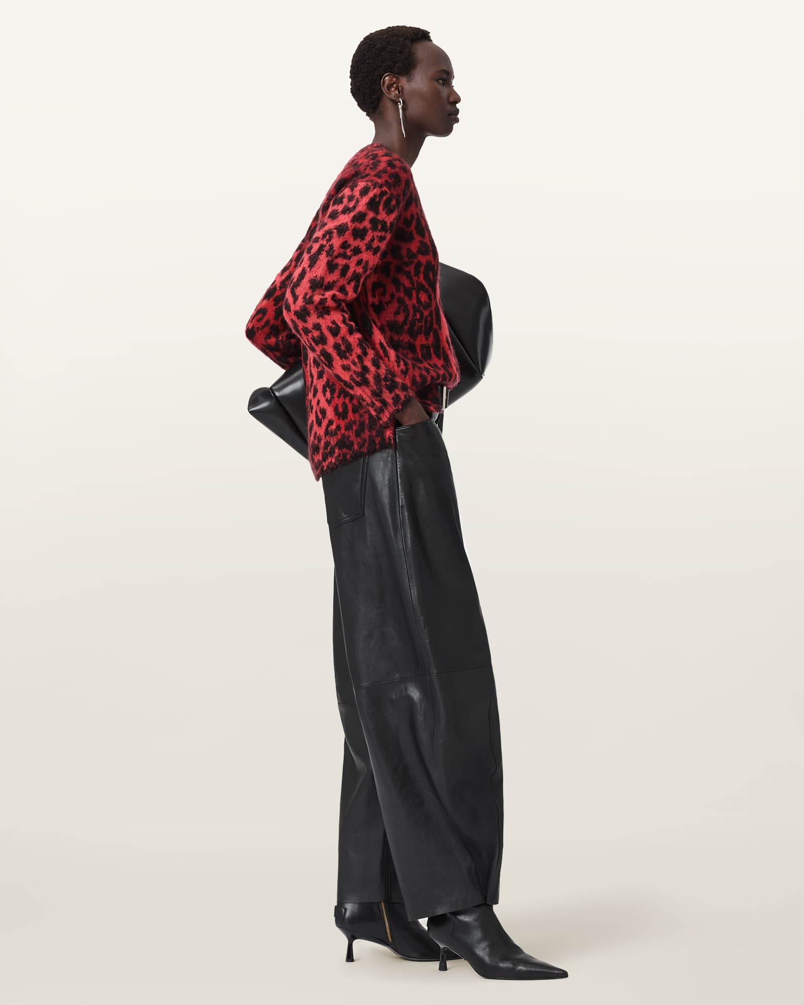 Allsaints Lex Oversized Leopard Print Sweater In Red