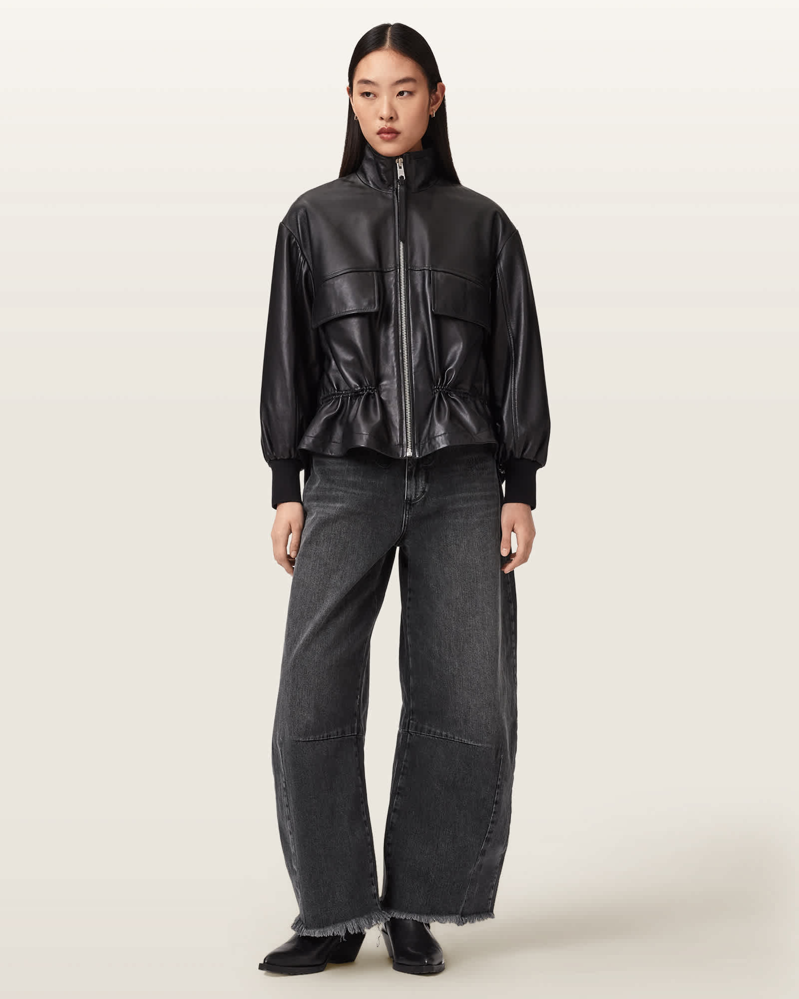 AllSaints Payton Barrel Leg Denim Jeans,, Black