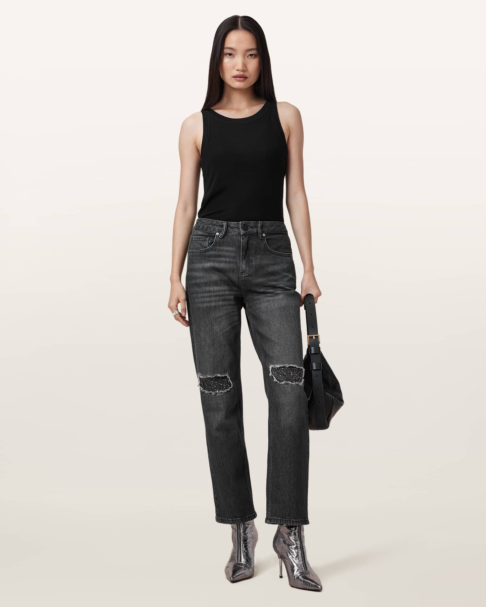 AllSaints Cotton Ida Cropped Straight Denim Jeans, Size: 27