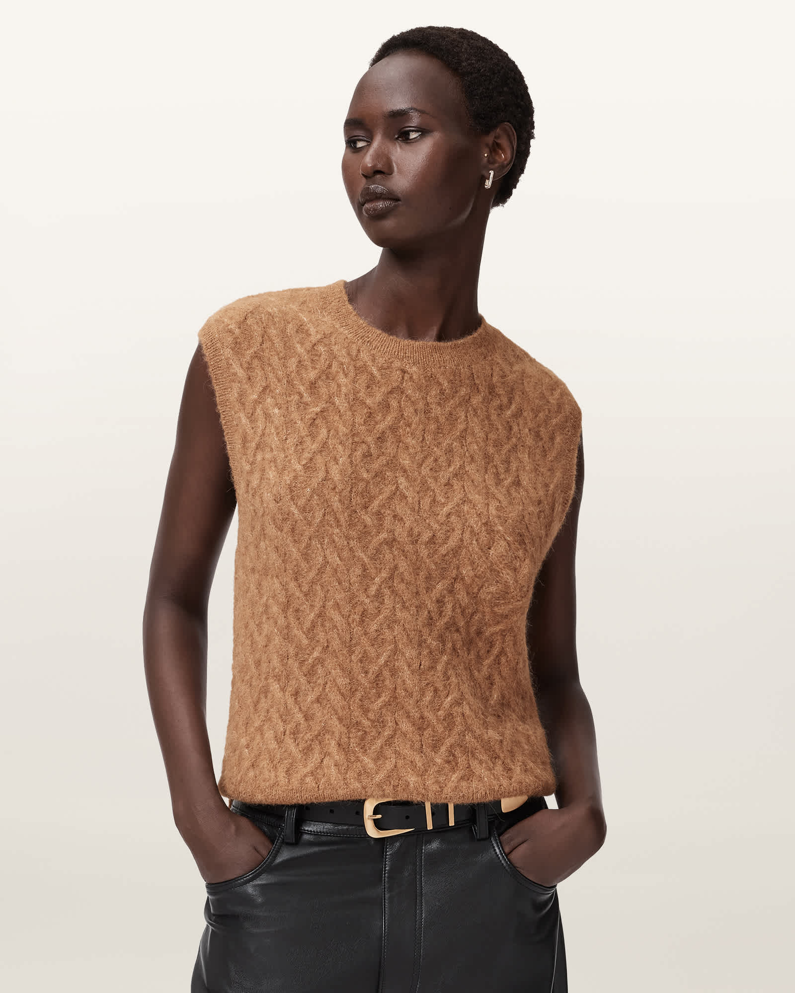 Allsaints Sirius Cable Tank In Brown