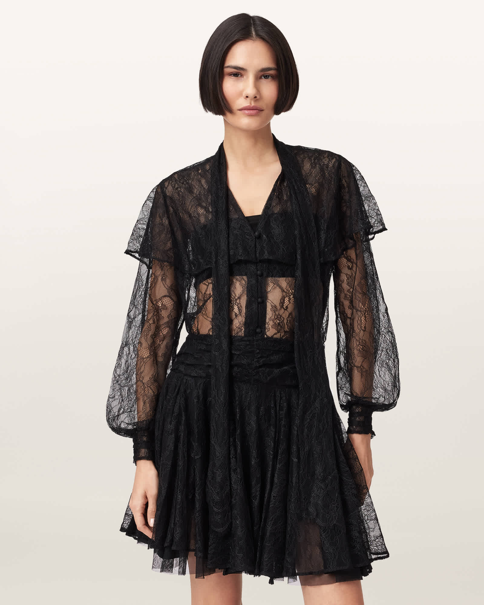 AllSaints Athena Lace Shirt,, Black